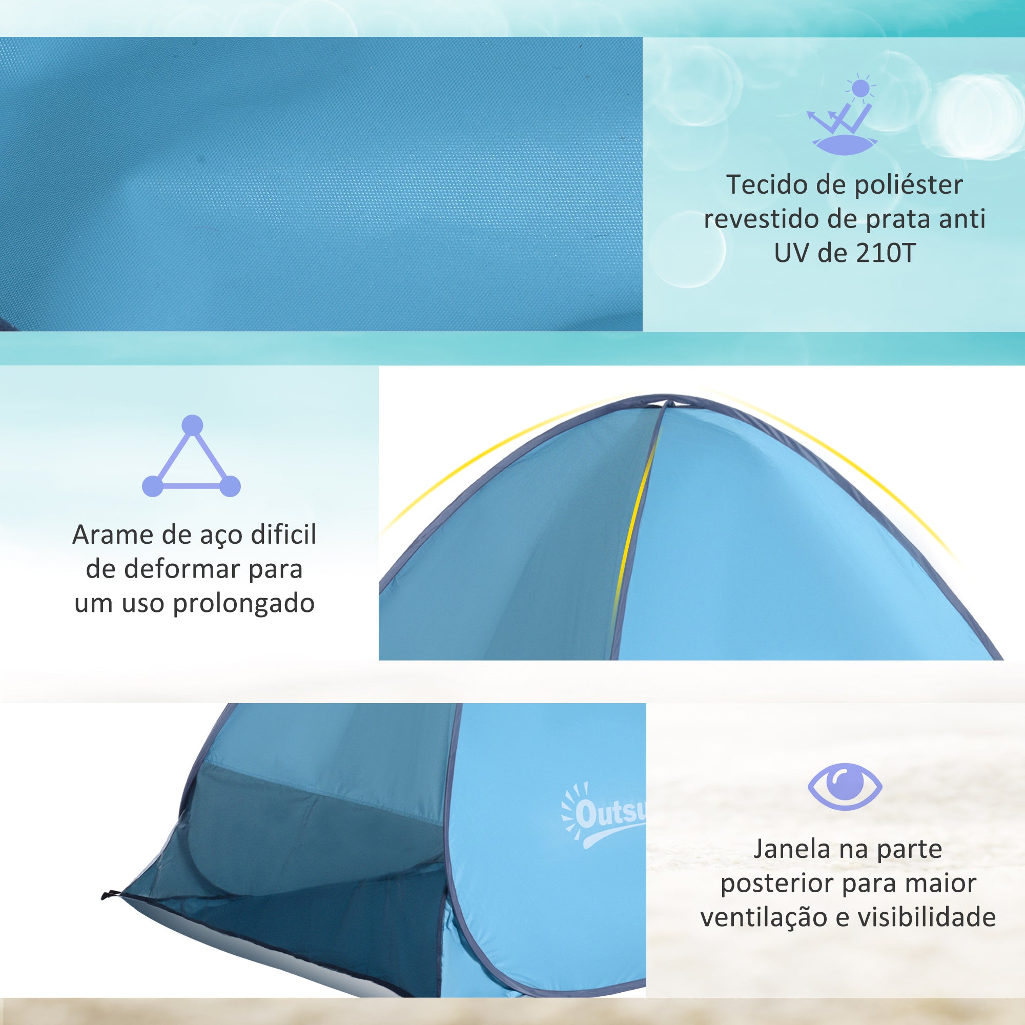 Tenda Pop-up Portátil Azul 200x150x115cm Proteção UV