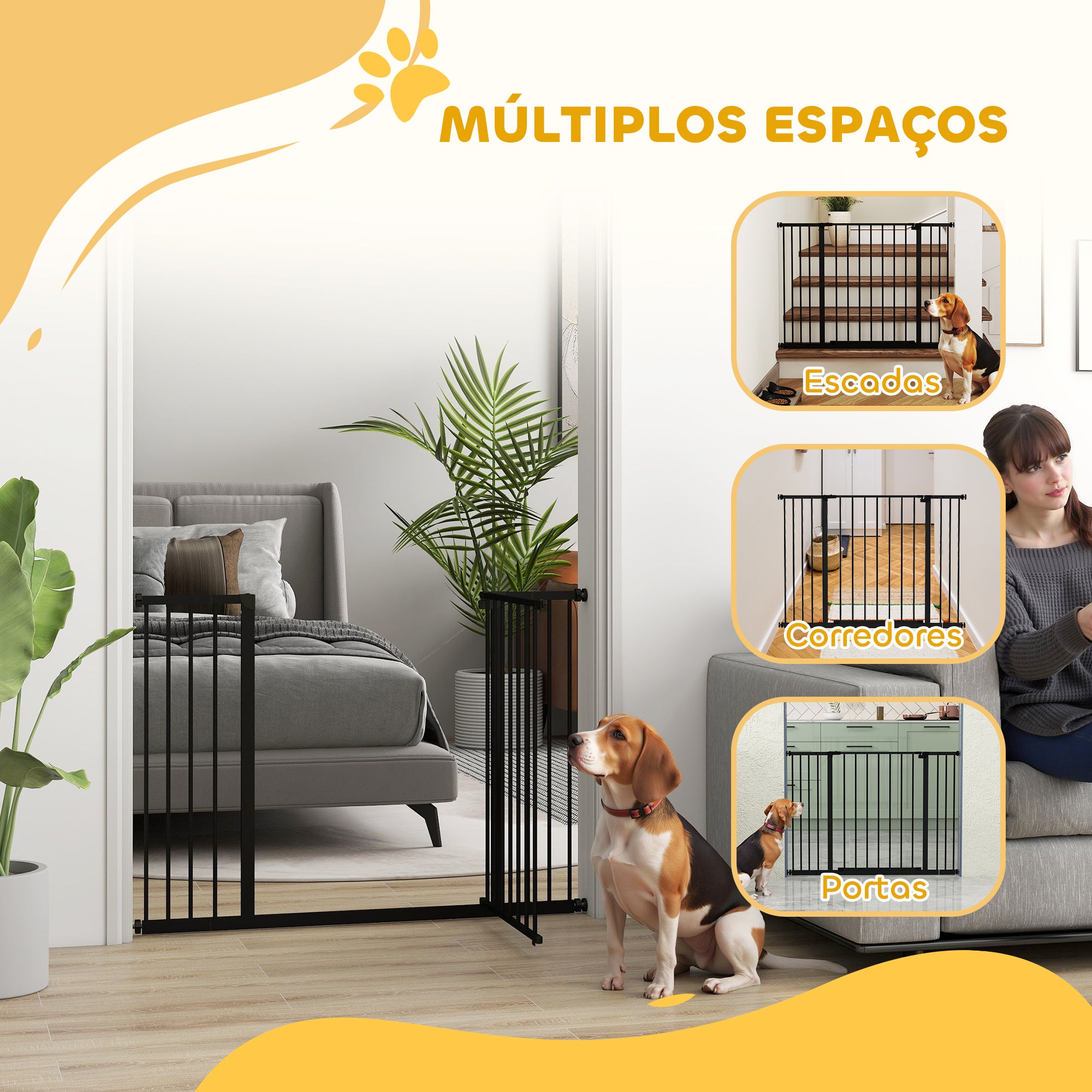 Barreira de Segurança para Animais Extensível 107x76 cm - Preto
