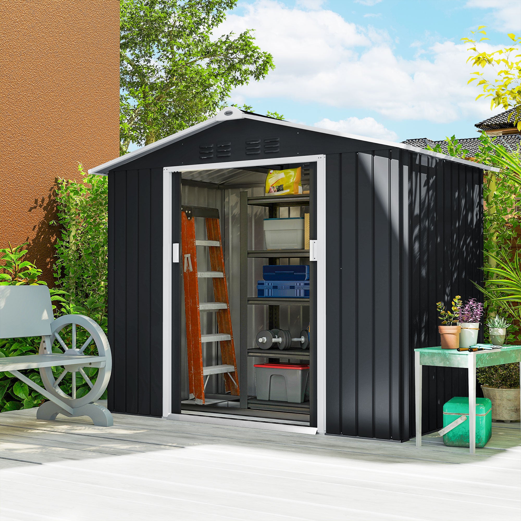 Abrigo de Jardim Metálico 213x130x185 cm - Cor Cinza Escuro