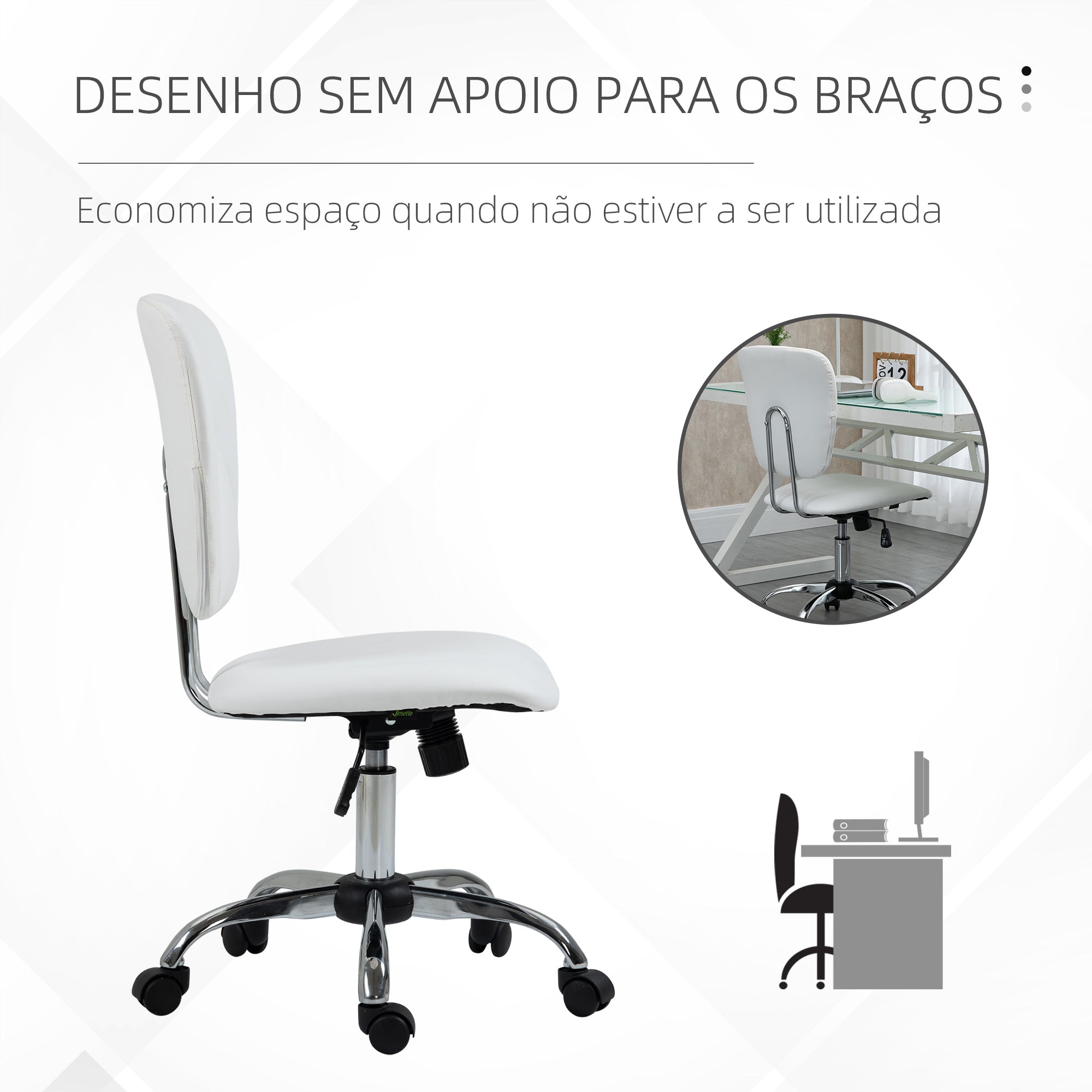 Cadeira de Escritório Giratória – 50x54x87,5-96,5 cm – Branca – Couro PU e aço