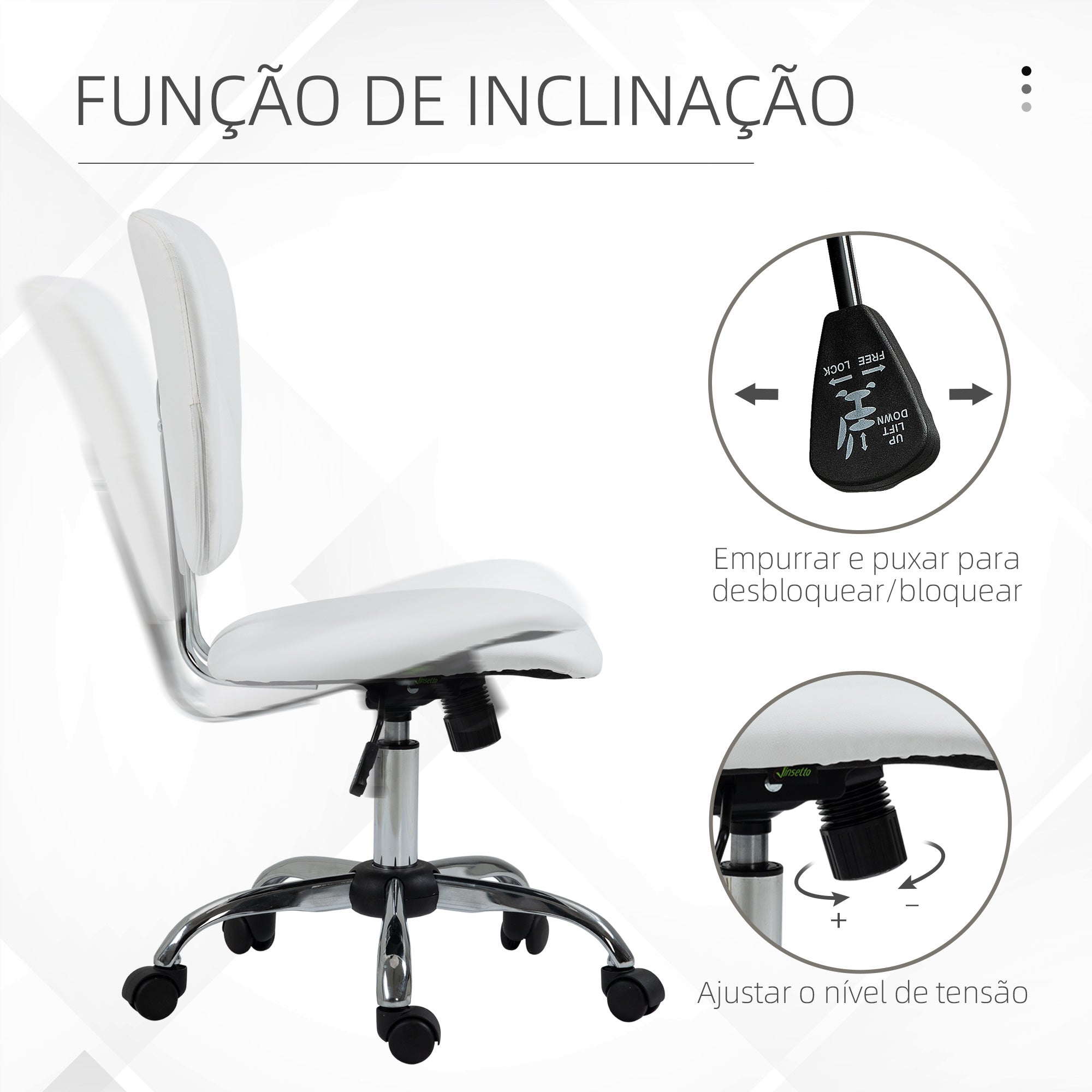 Cadeira de Escritório Giratória – 50x54x87,5-96,5 cm – Branca – Couro PU e aço