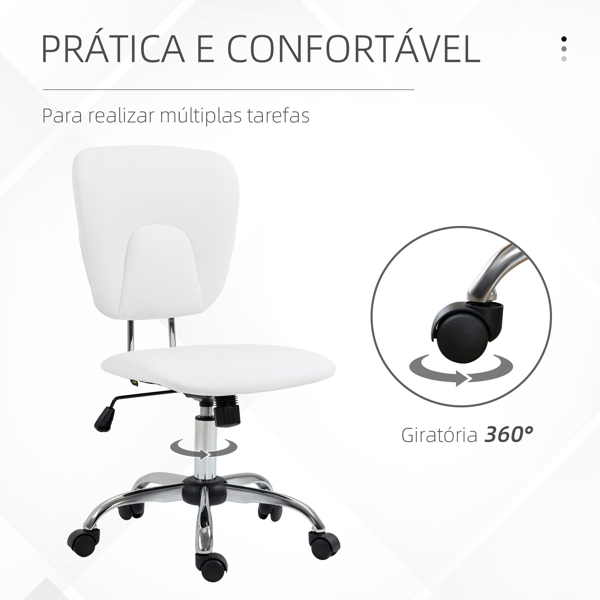 Cadeira de Escritório Giratória – 50x54x87,5-96,5 cm – Branca – Couro PU e aço