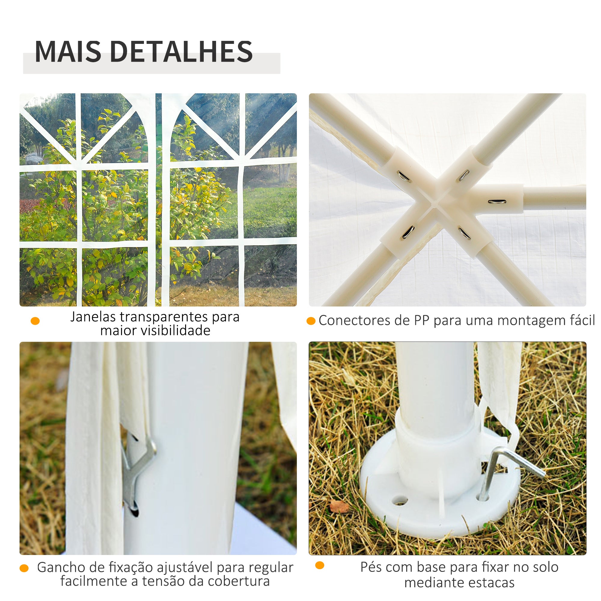 Tenda de Jardim 583x293x250cm com Paredes Removíveis - Cor Branco