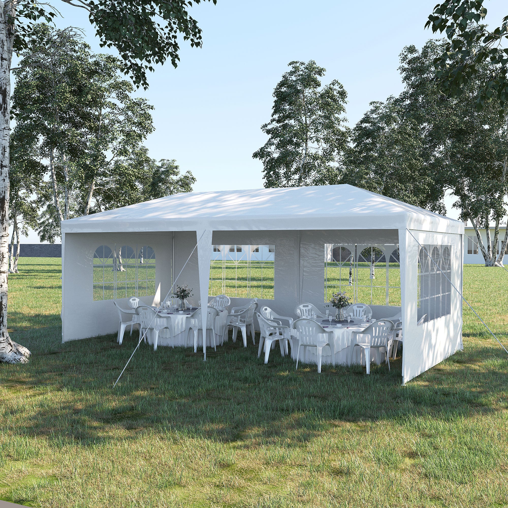 Tenda de Jardim 583x293x250cm com Paredes Removíveis - Cor Branco