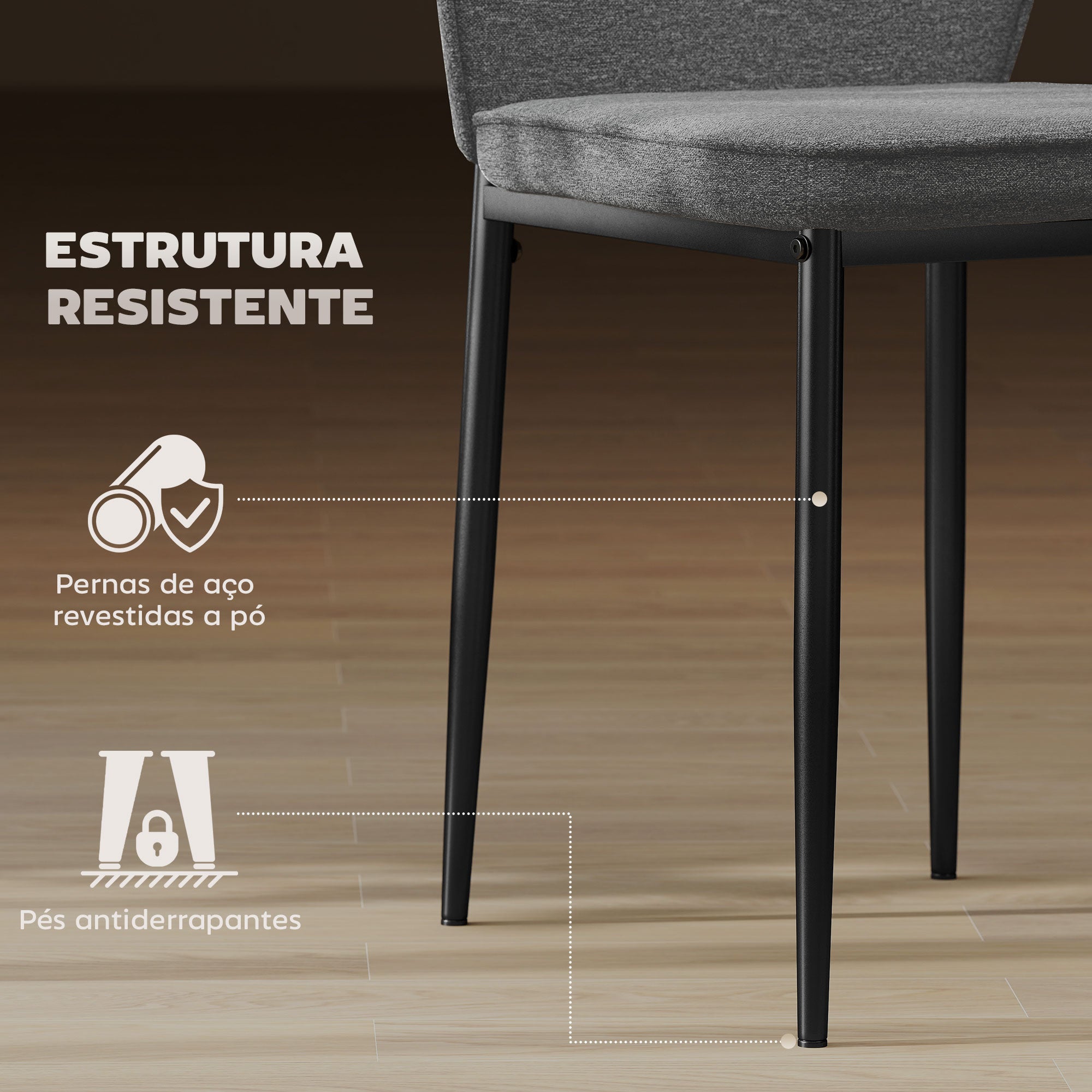 Conjunto de 2 Cadeiras de Jantar Modernas 45x57x86 cm Cinzento