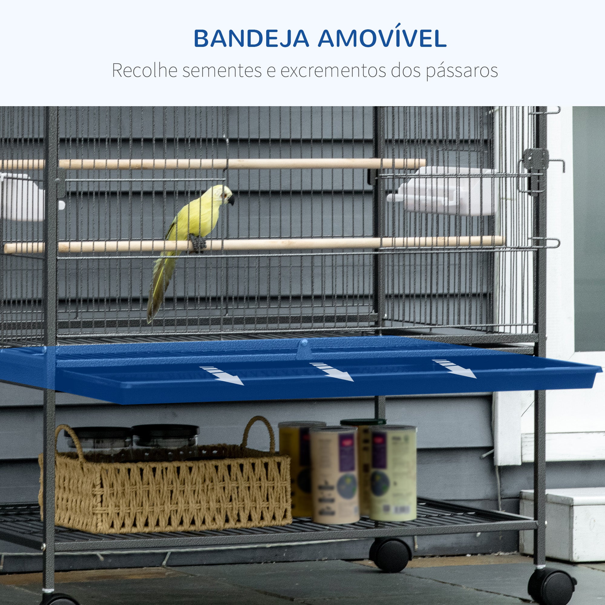 Gaiola para Pássaros 78x52x132 cm Cinzento - Espaçosa e Móvel