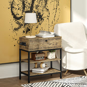 Mesa Auxiliar Industrial com Estação de Carga e Gaveta - Castanho Rústico 60x30x66,5 cm