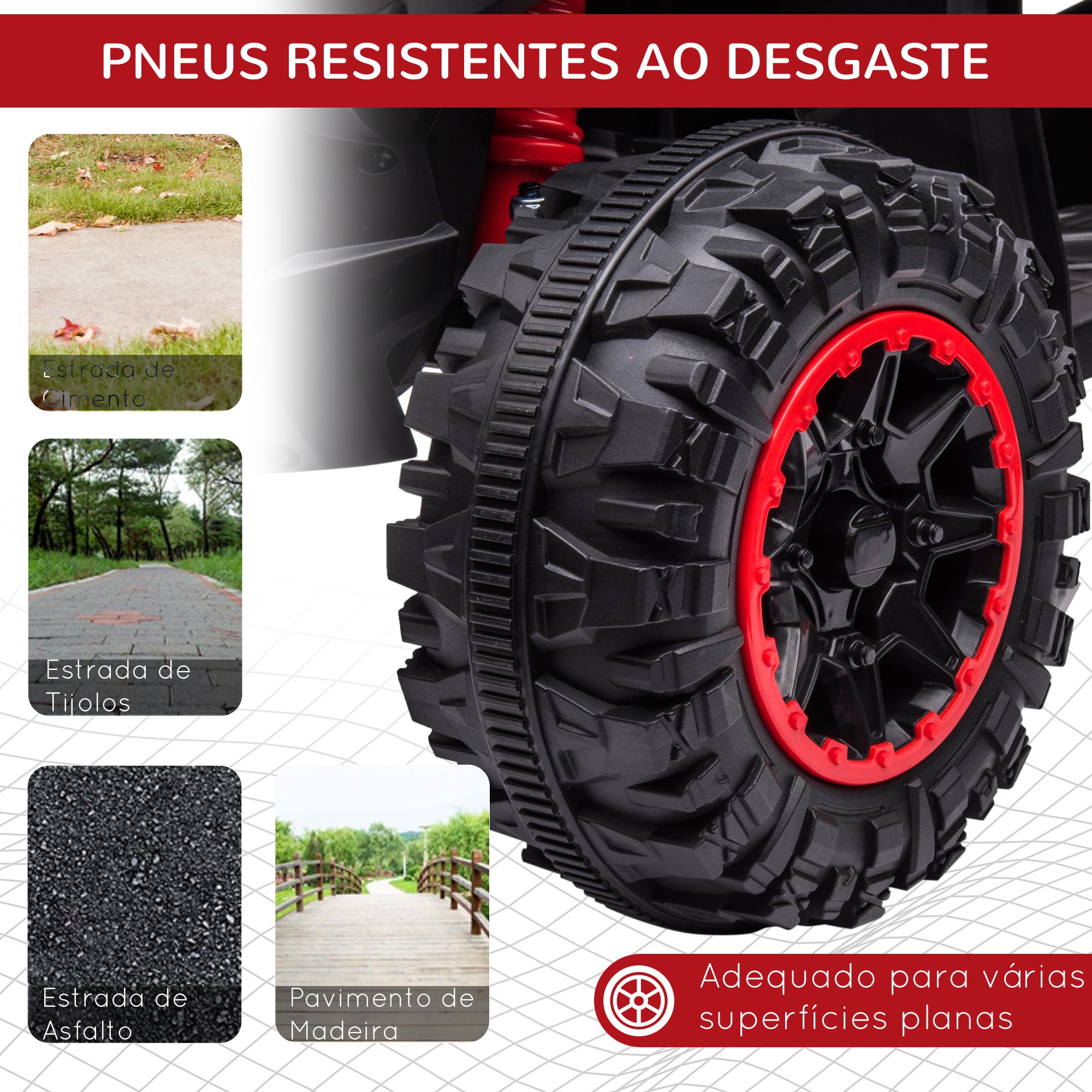 Quadriciclo Elétrico Infantil – 83x53x55.5cm – Vermelho – PP e Metal