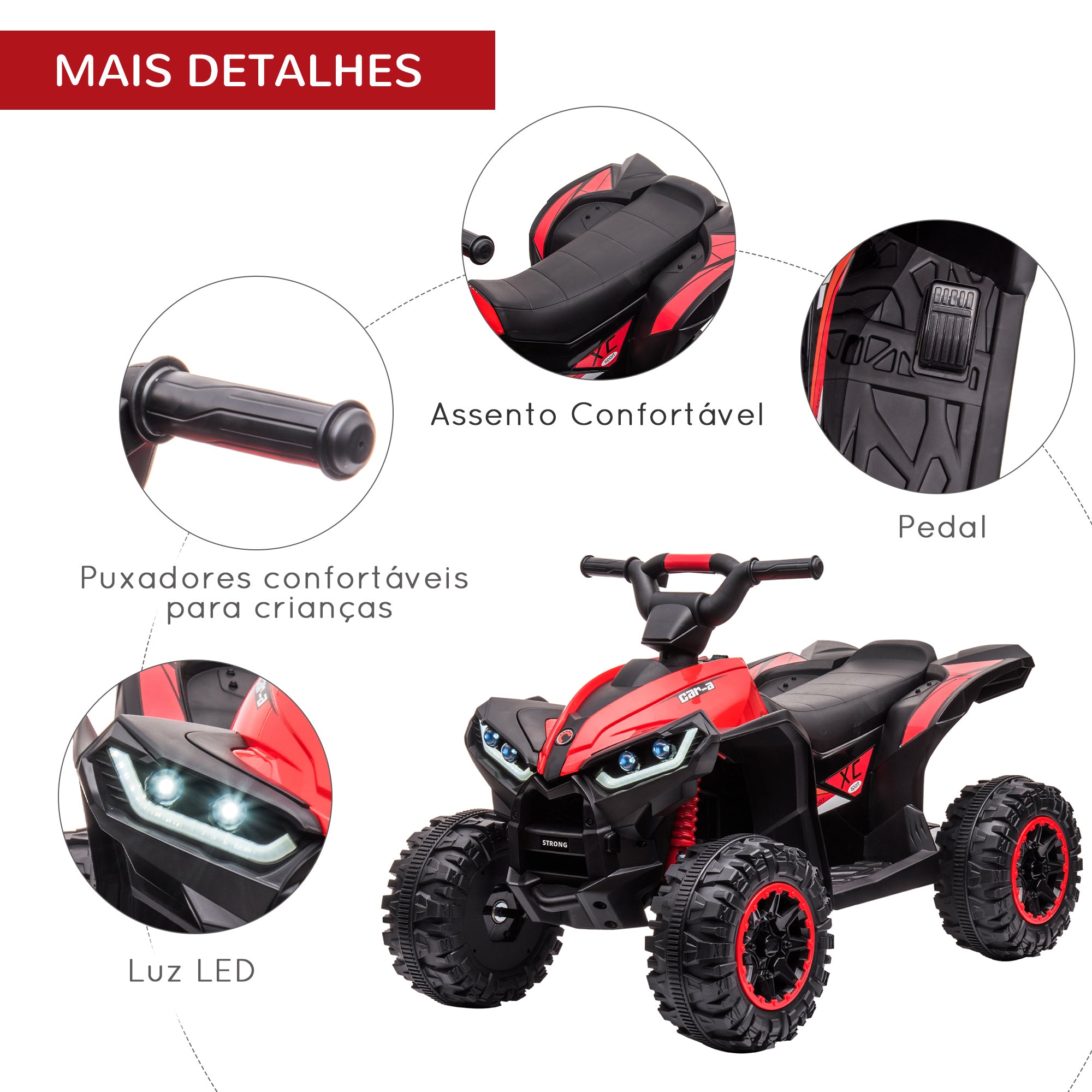 Quadriciclo Elétrico Infantil – 83x53x55.5cm – Vermelho – PP e Metal