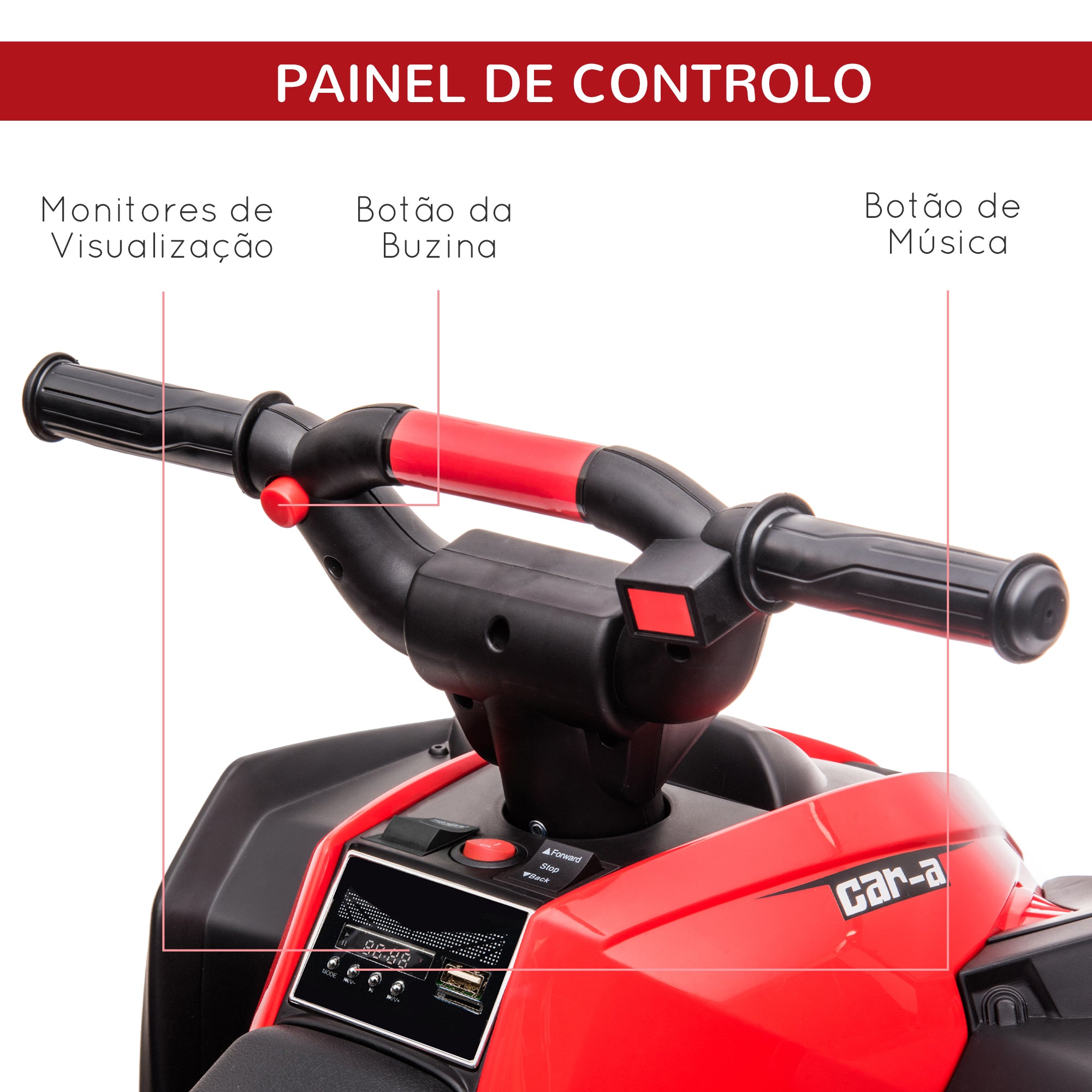 Quadriciclo Elétrico Infantil – 83x53x55.5cm – Vermelho – PP e Metal