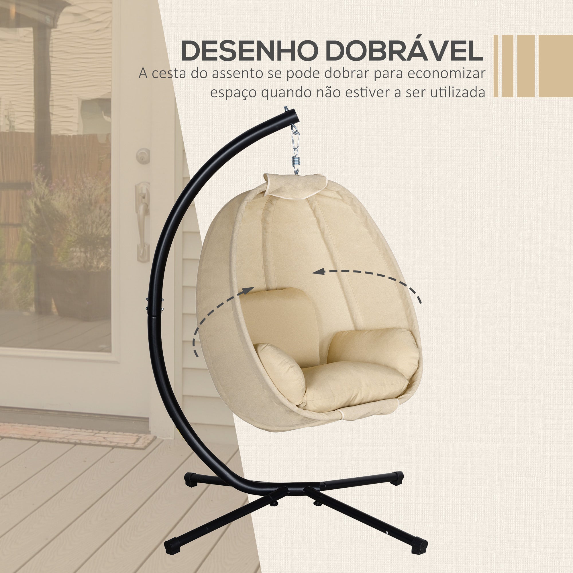 Cadeira Suspensa Tipo Ovo Cáqui 125x95x170 cm