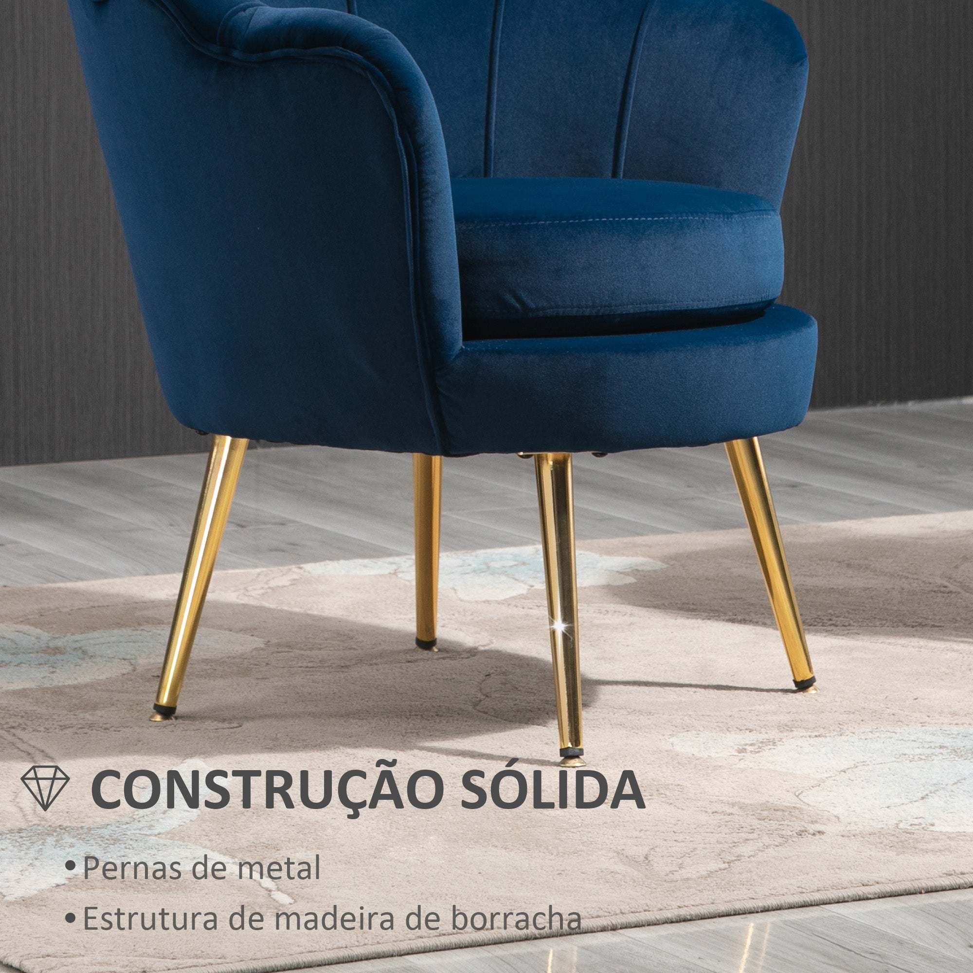 Poltrona Estofada em Veludo Azul 76x67x74 cm
