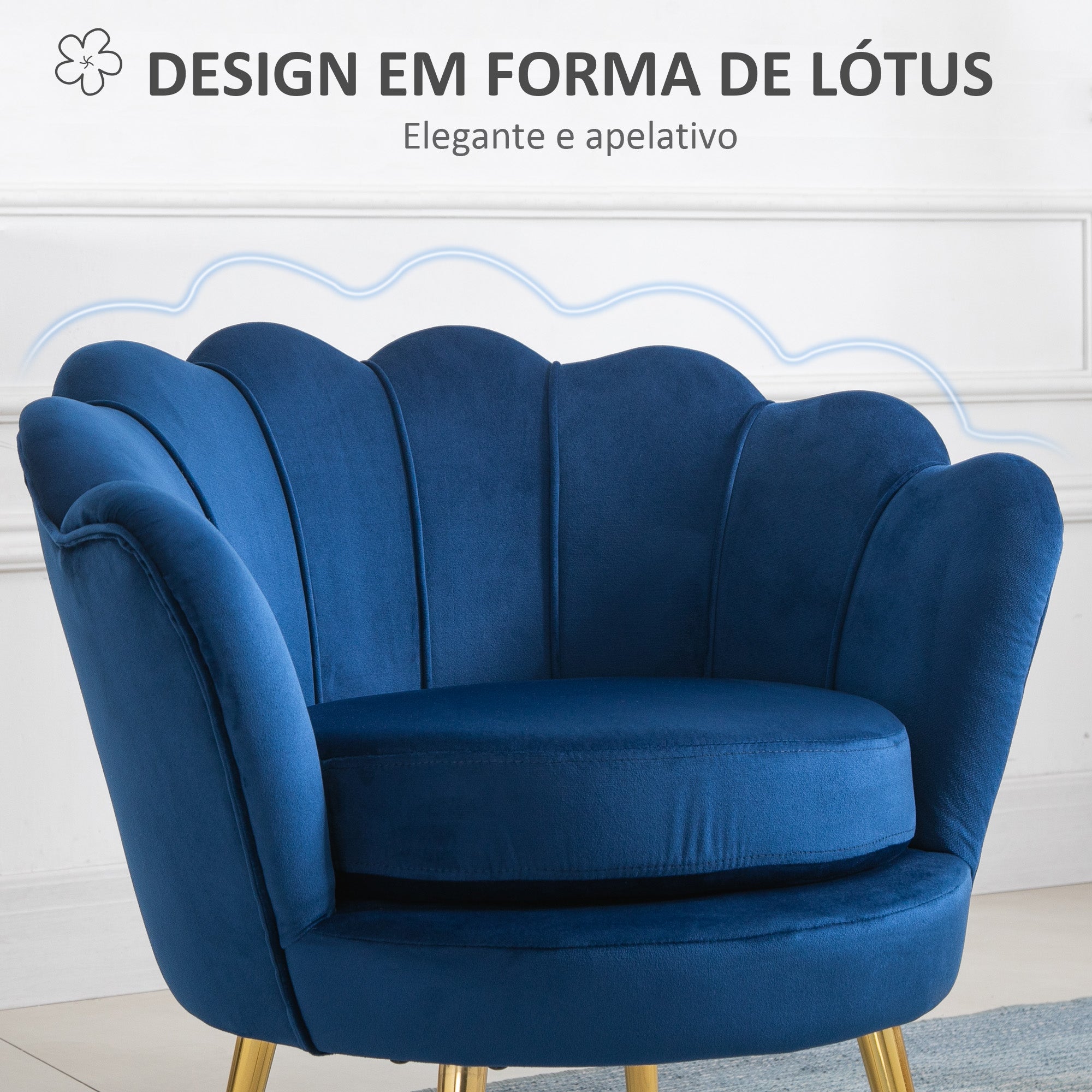 Poltrona Estofada em Veludo Azul 76x67x74 cm