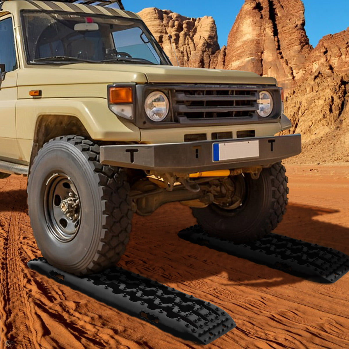 Tapetes de Tração Todo-o-Terreno Conjunto de 2 Tapetes para Neve com 107 x 31 x 7 cm em Preto