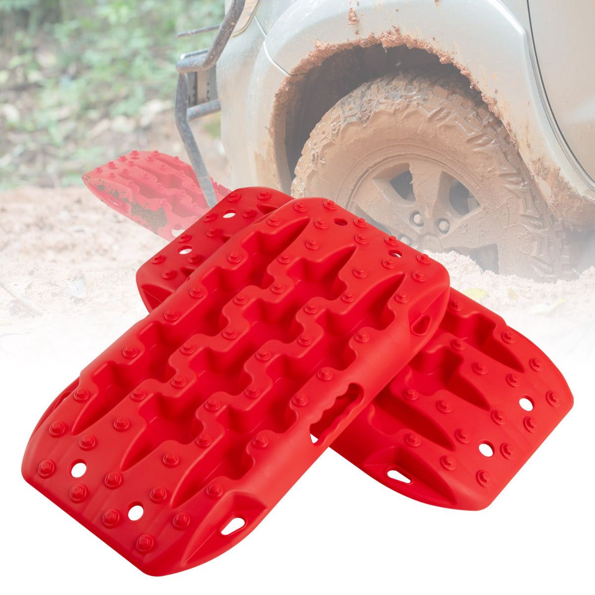 Tapetes de Tração Todo-o-Terreno Conjunto de 2 Tapetes para Neve Resgate de Veículos 58 x 31 x 6 cm Vermelho