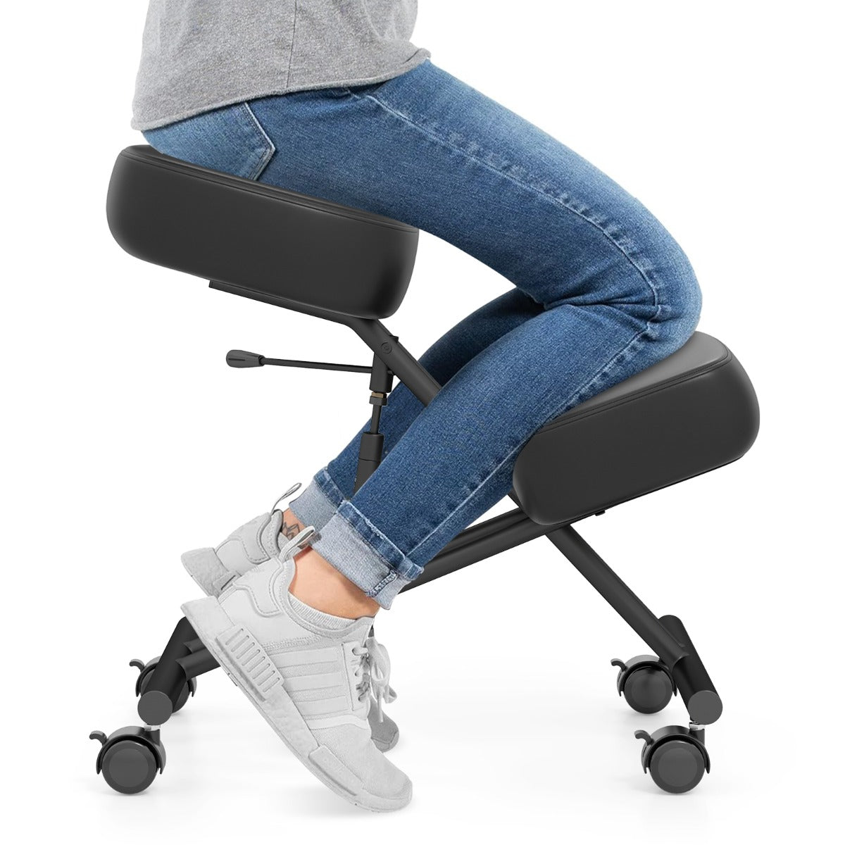 Taburete Corretor de Postura com Assento Inclinado Rodas Universais Bloqueáveis Almofadas de Espuma Espessa Preto