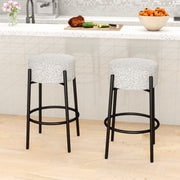 Banco de Bar Sem Encosto 68 cm com Assento Redondo Acolchoado e Base de Metal para Ilha de Cozinha Cinzento