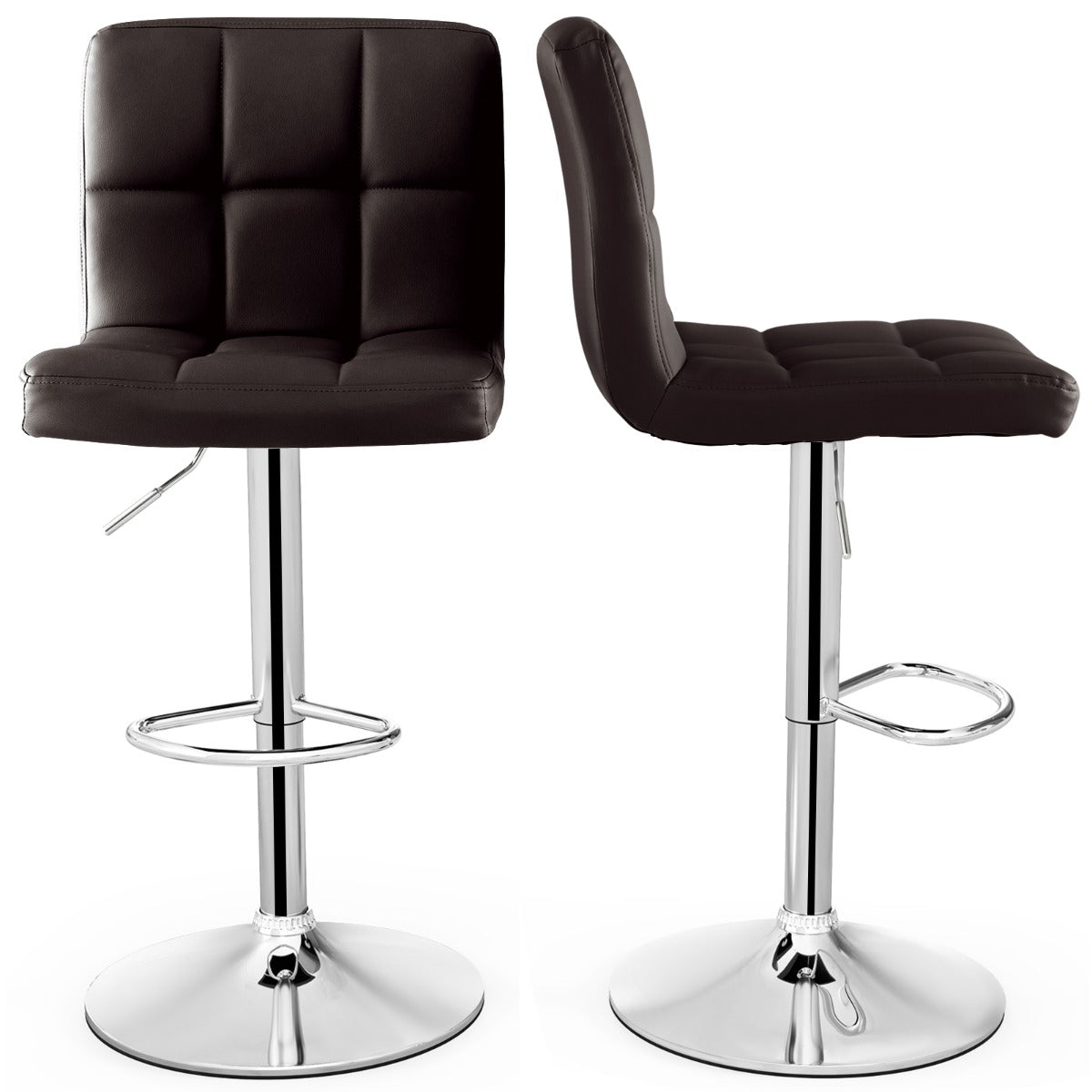 Conjunto de 2 Bancos de Bar – Altura Ajustável – Castanho – Pele Sintética