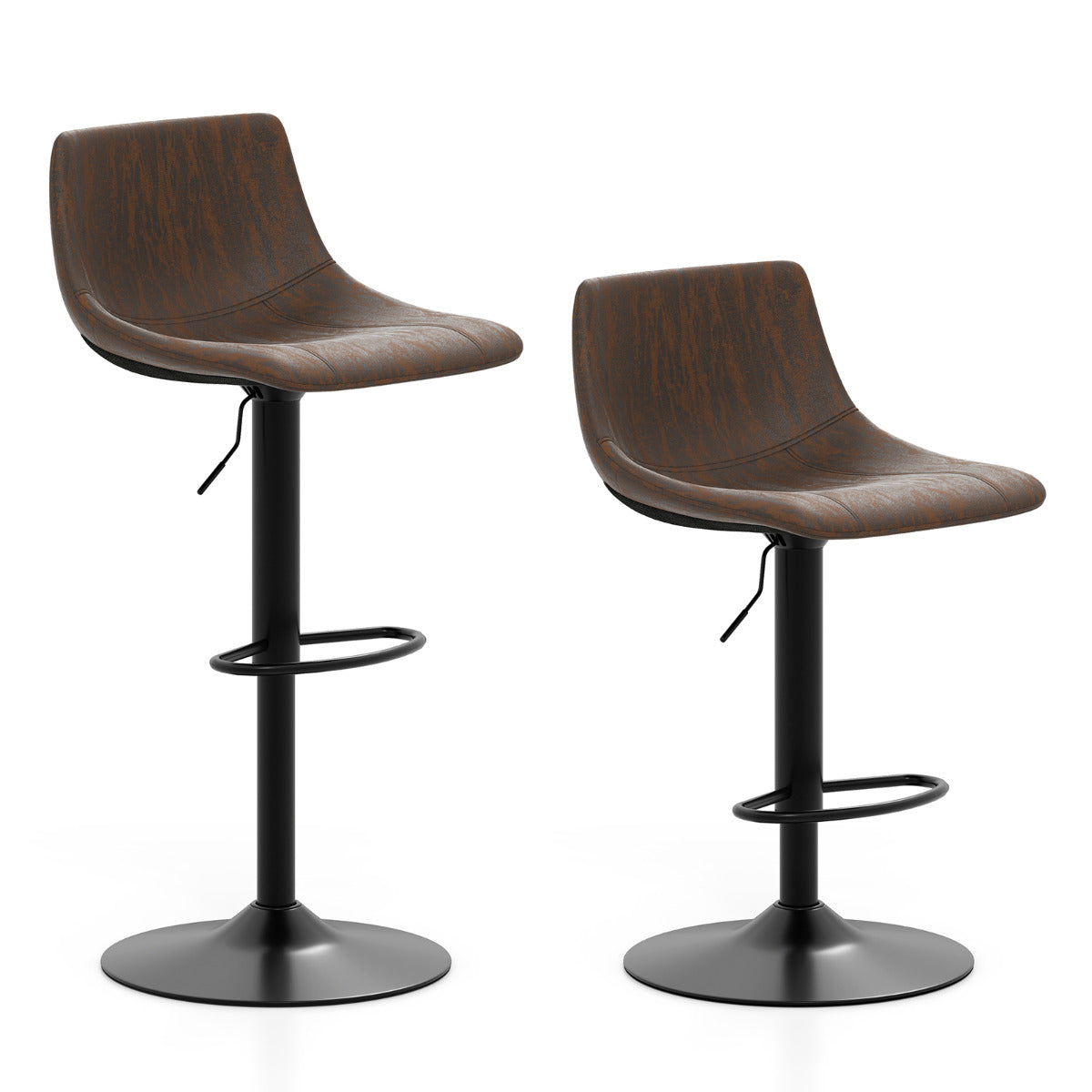 Conjunto de 2 Bancos de Bar Ajustáveis – 47,5 x 43 x 83-105 cm – Castanho – Metal