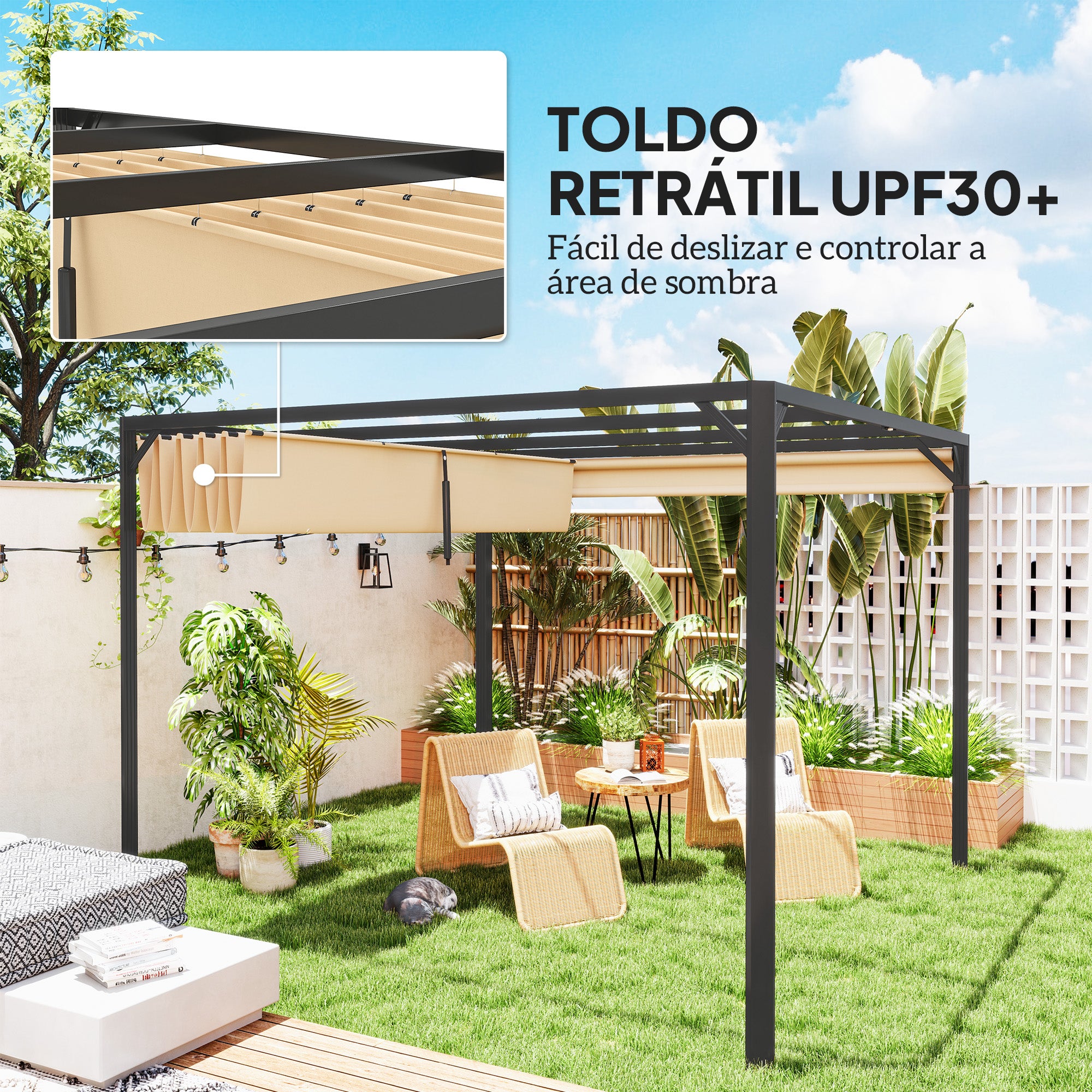Pérgola de Alumínio 300x300x227 cm - Cor Cáqui