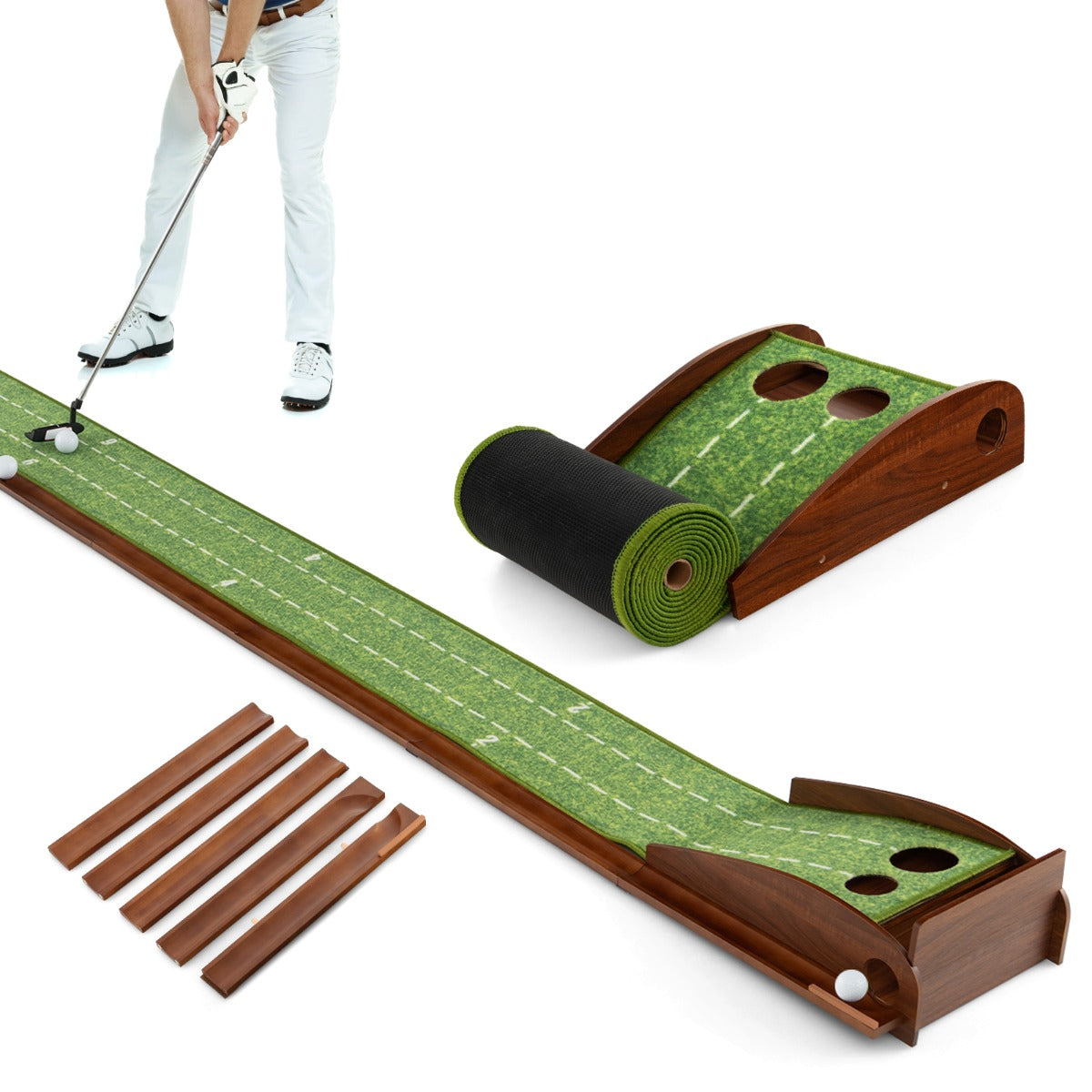 Tapete de Golfe com Retorno Automático de Bola – 302 x 32 x 15 cm