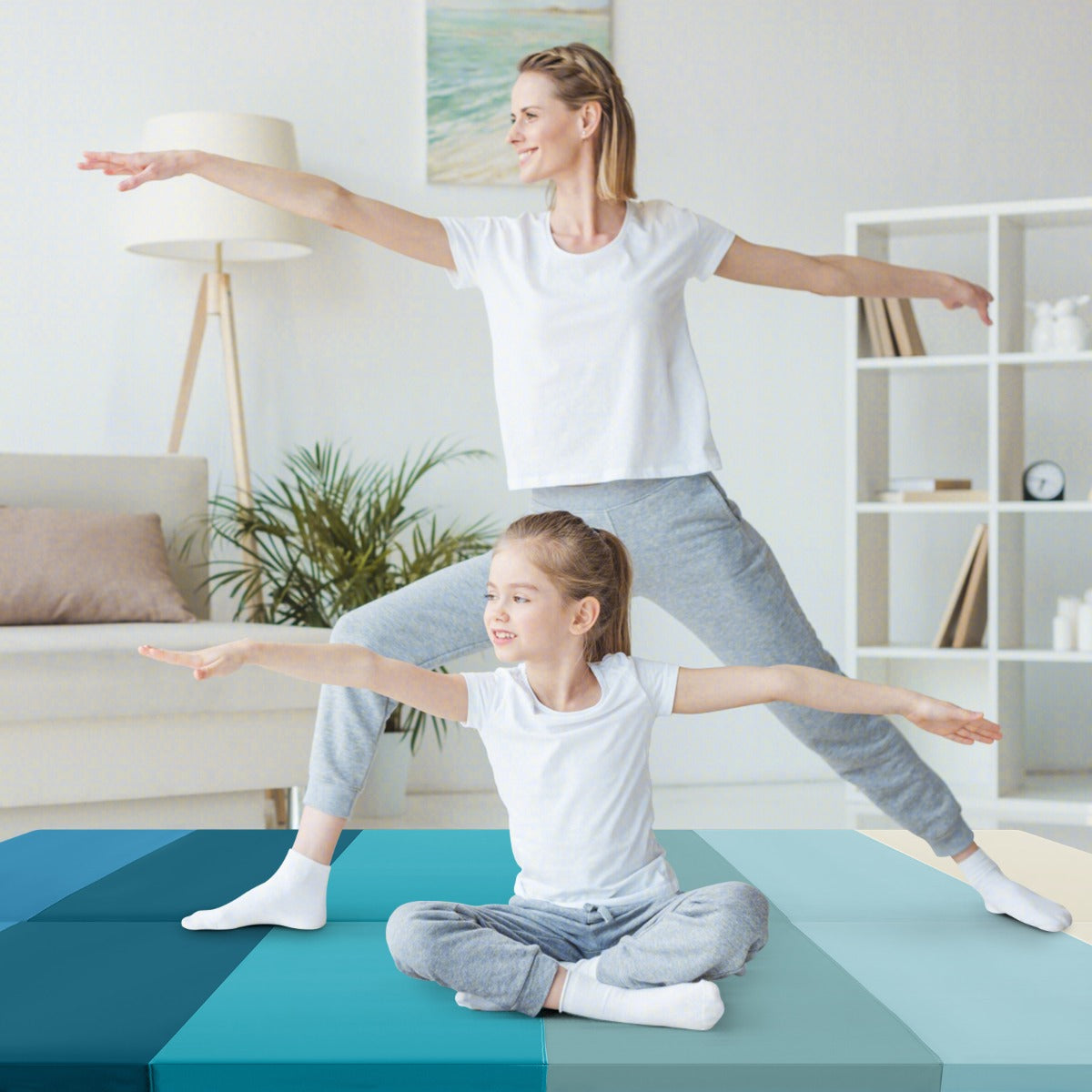 Tapete Dobrável para Ginástica Portátil 183 cm Triplo Dobrável com Cobertura de Pele Sintética e Acolchoamento de Espuma EPE com Pega