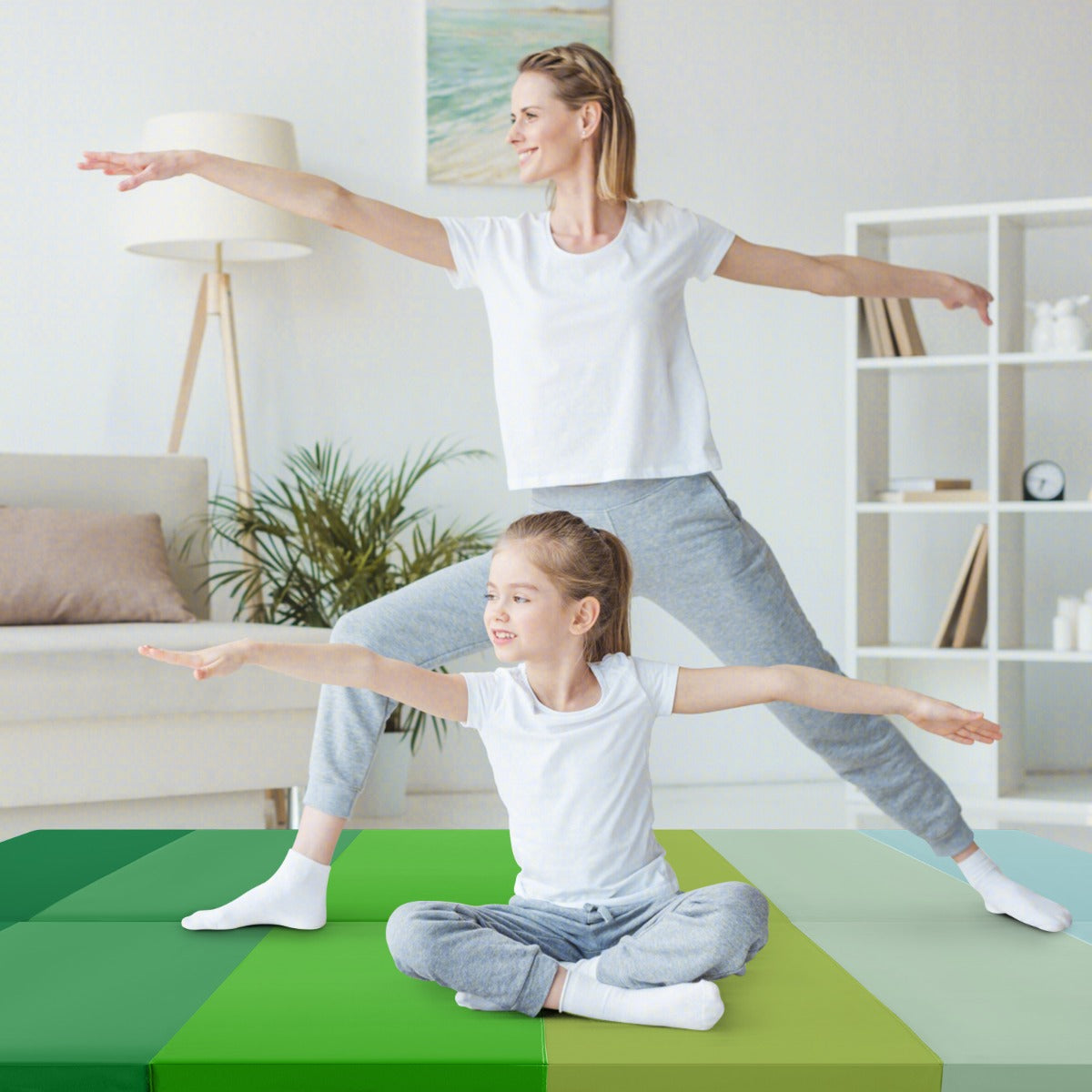 Tapete Dobrável para Ginástica Portátil 183 cm Triplo Dobrável com Revestimento em Pele Sintética e Acolchoamento de Espuma EPE com Pega