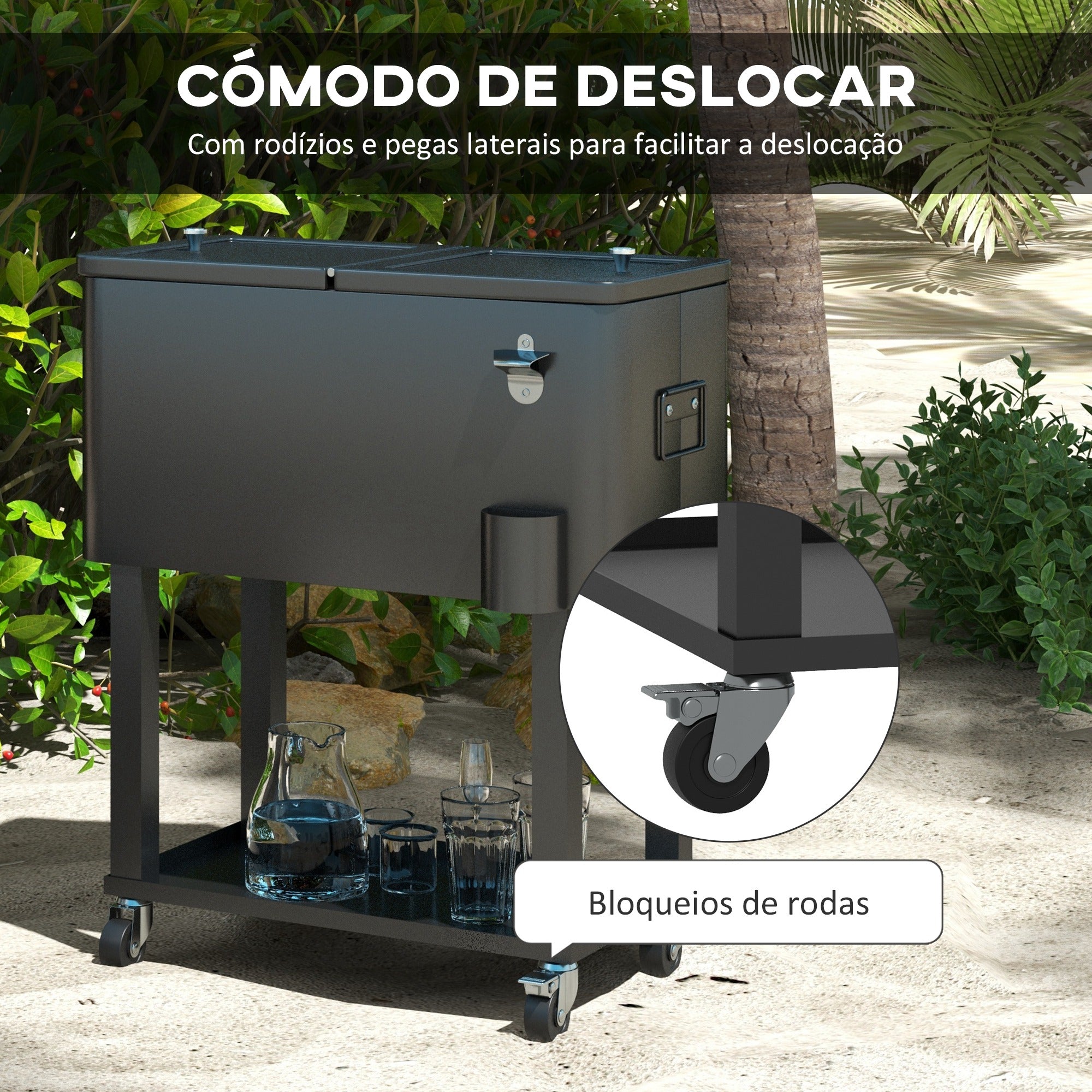 Carrinho Refrigerador de Bebidas 56L Preto 67x35x80 cm