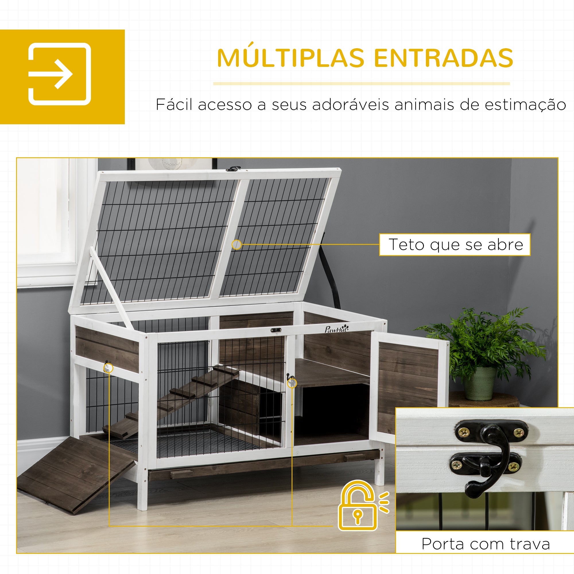 Coelheira de Madeira Elevada 90x53x87 cm - Marrom e Branco