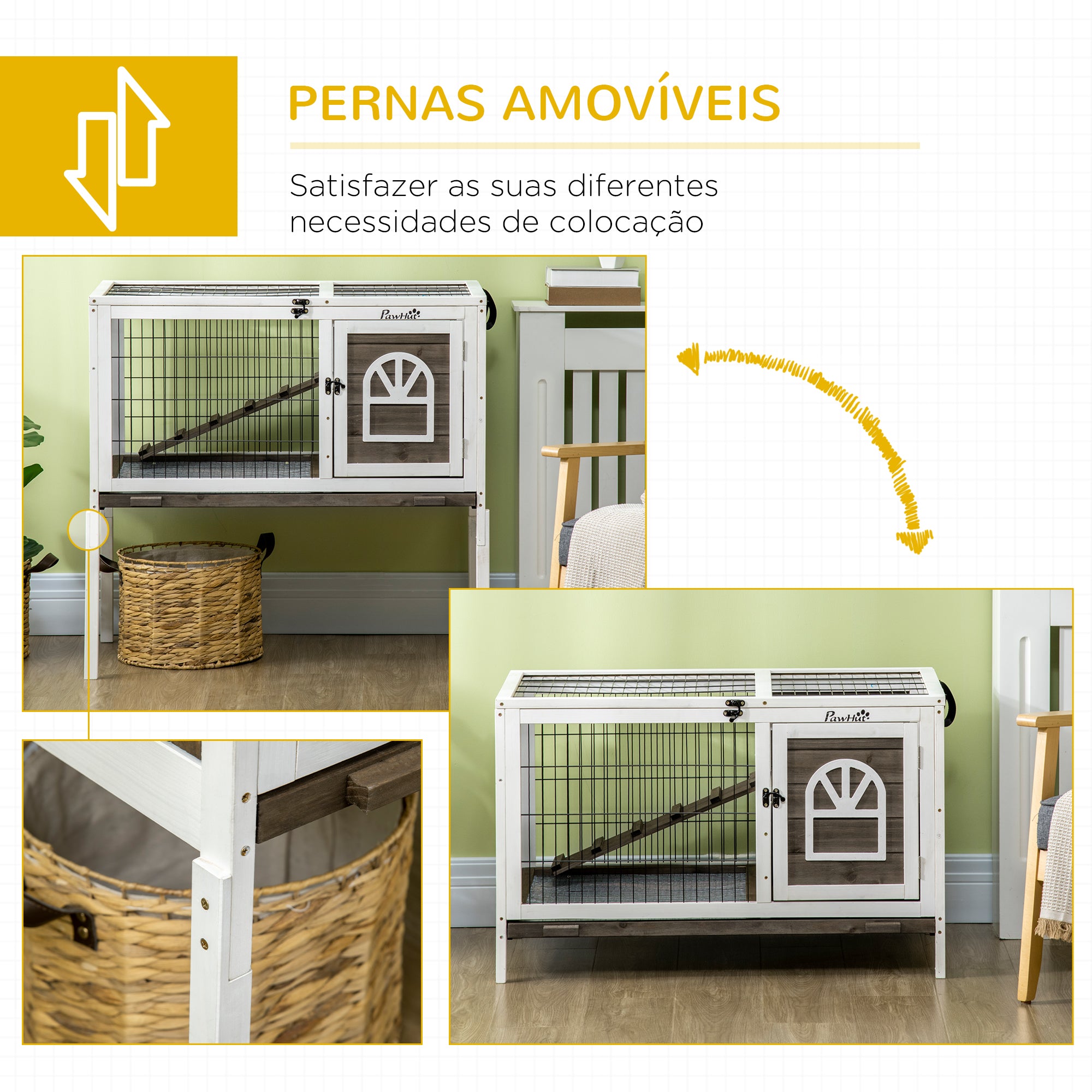 Coelheira de Madeira Elevada 90x53x87 cm - Marrom e Branco