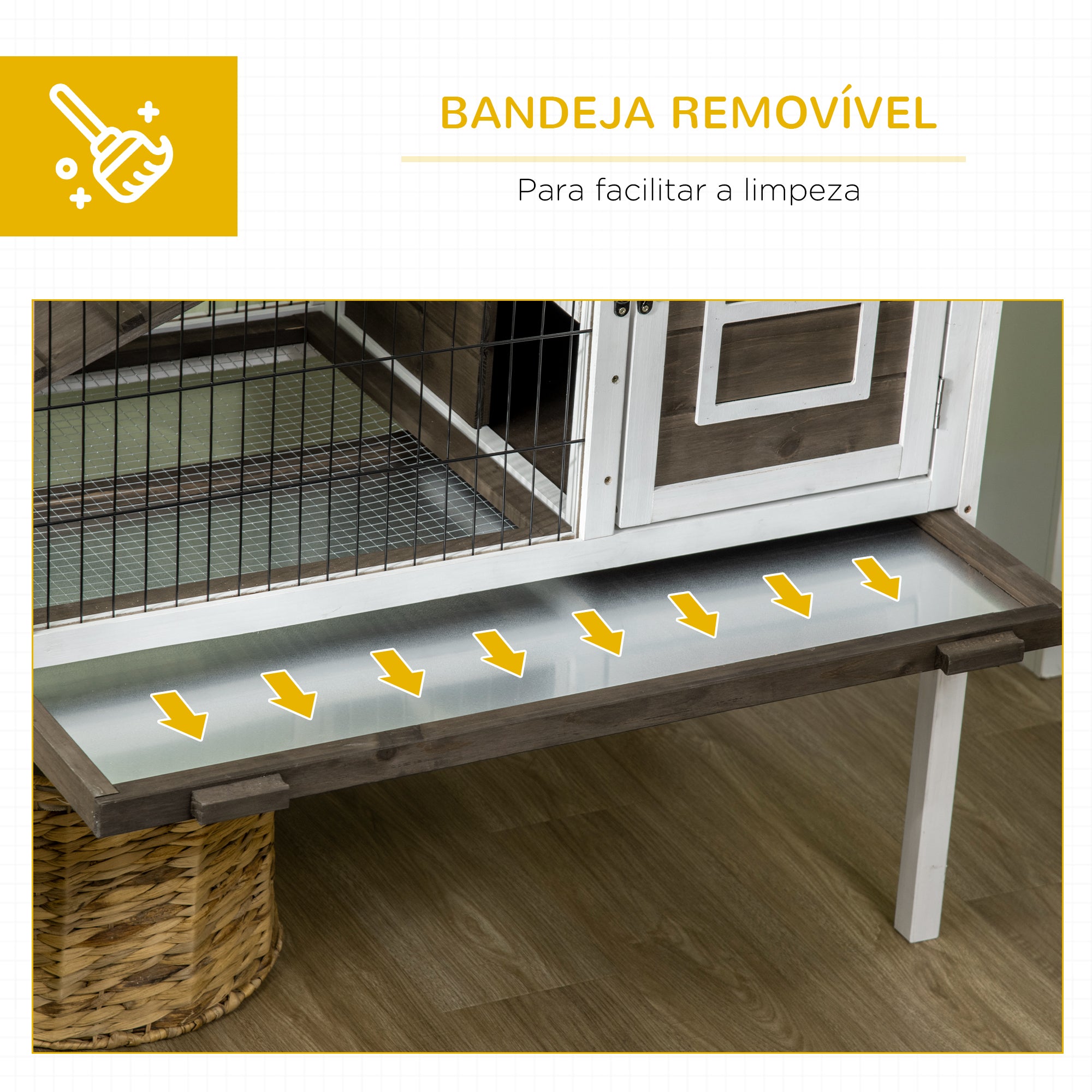 Coelheira de Madeira Elevada 90x53x87 cm - Marrom e Branco