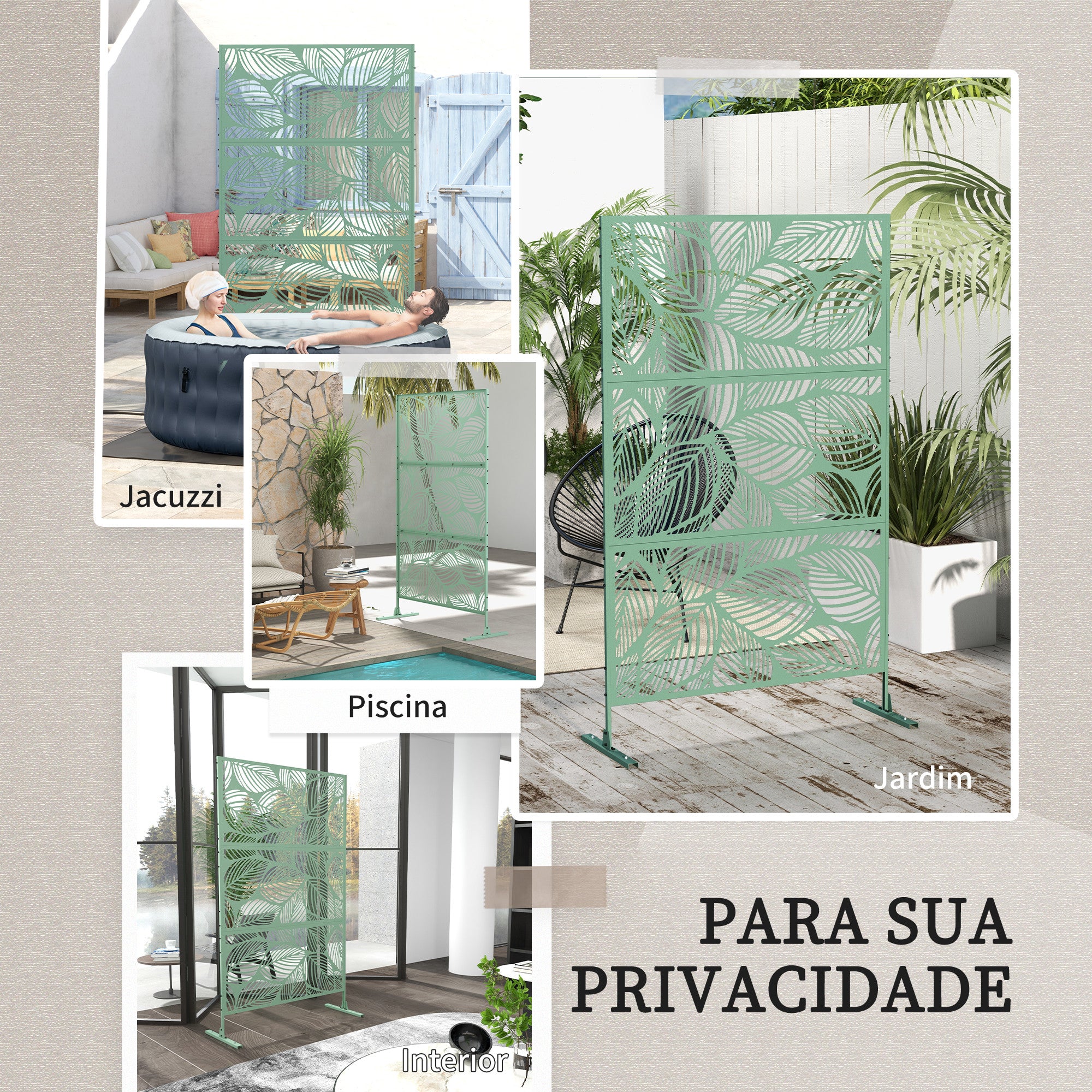 Biombo de Exterior Verde 122x45x198 cm com Padrão de Flores - Estrutura de Aço