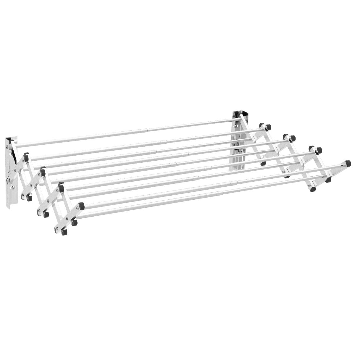 Tendedeiro Extensível de Parede Tendedeiro Dobrável de Roupa para Exterior em Aço Inoxidável com 8 Barras 63 x 86 x 22cm Prateado
