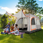 Tienda de Campaña para 6 Pessoas com 2 Quartos e Toldo para Chuva em Lona de PE Janelas em Malha Bolsa de Transporte Portátil Cinzenta