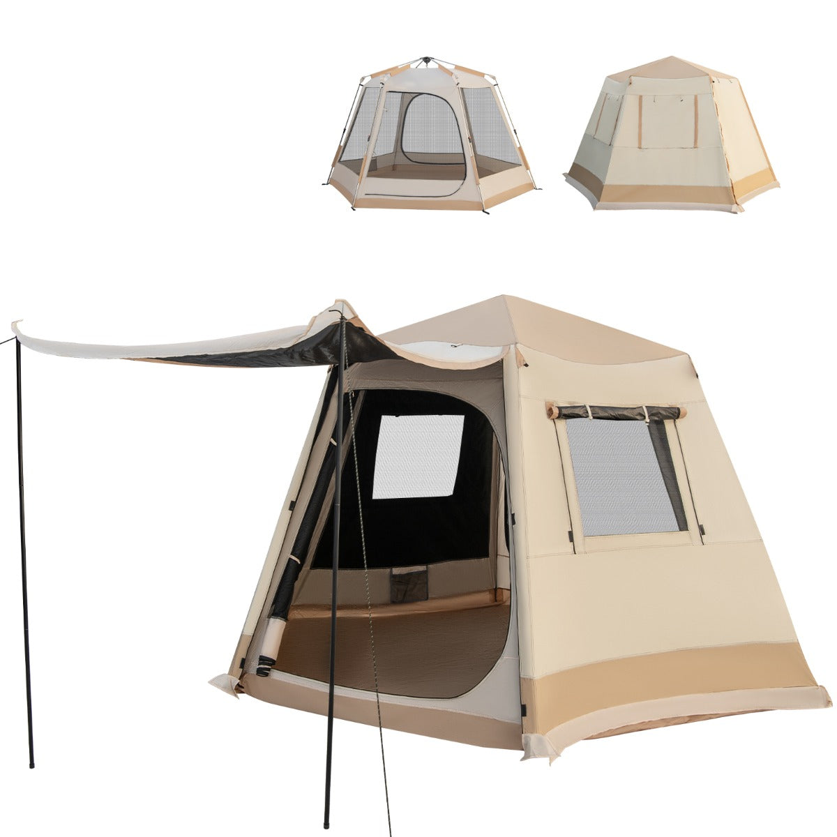 Tenda de Campanha Automática – 330 x 270 x 200 cm – Bege – Tela Oxford