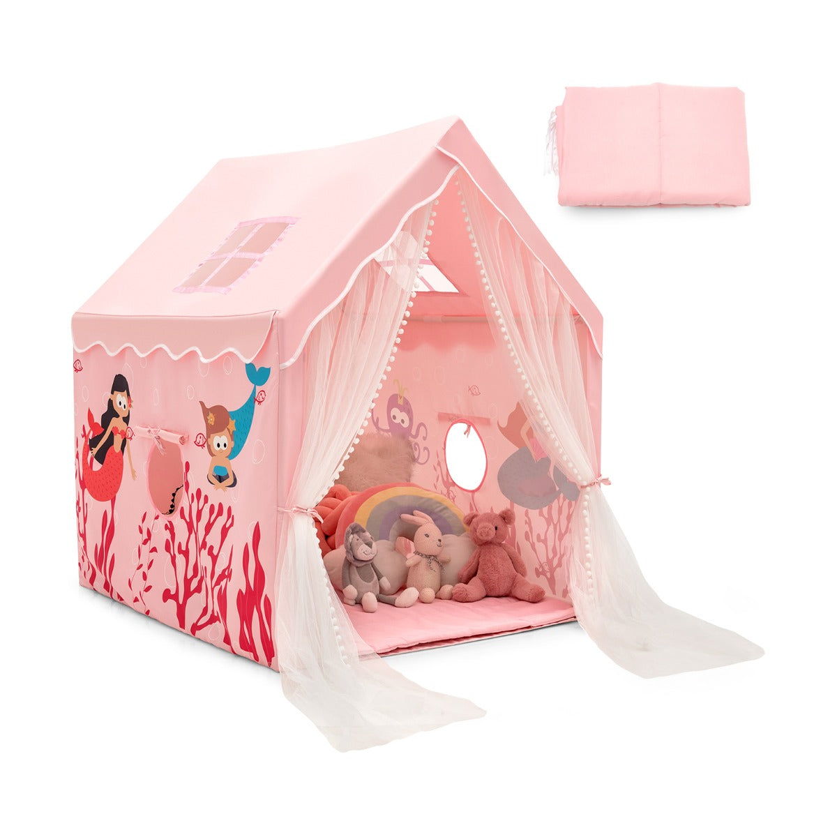 Tenda de Campismo Interior com Tapete Acolchoado Removível Oferta para Crianças 121 x 105 x 137 cm Rosa