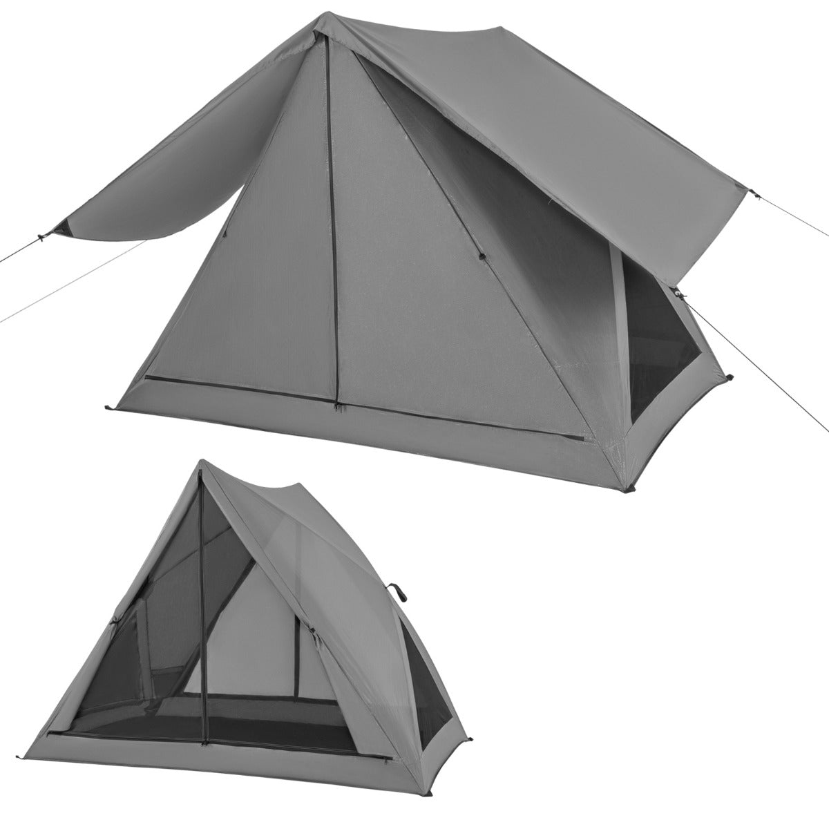 Tenda de Campanha para 2-3 Pessoas – 225 x 145 x 161 cm – Cinzento – PVC, PE, tecido de poliéster