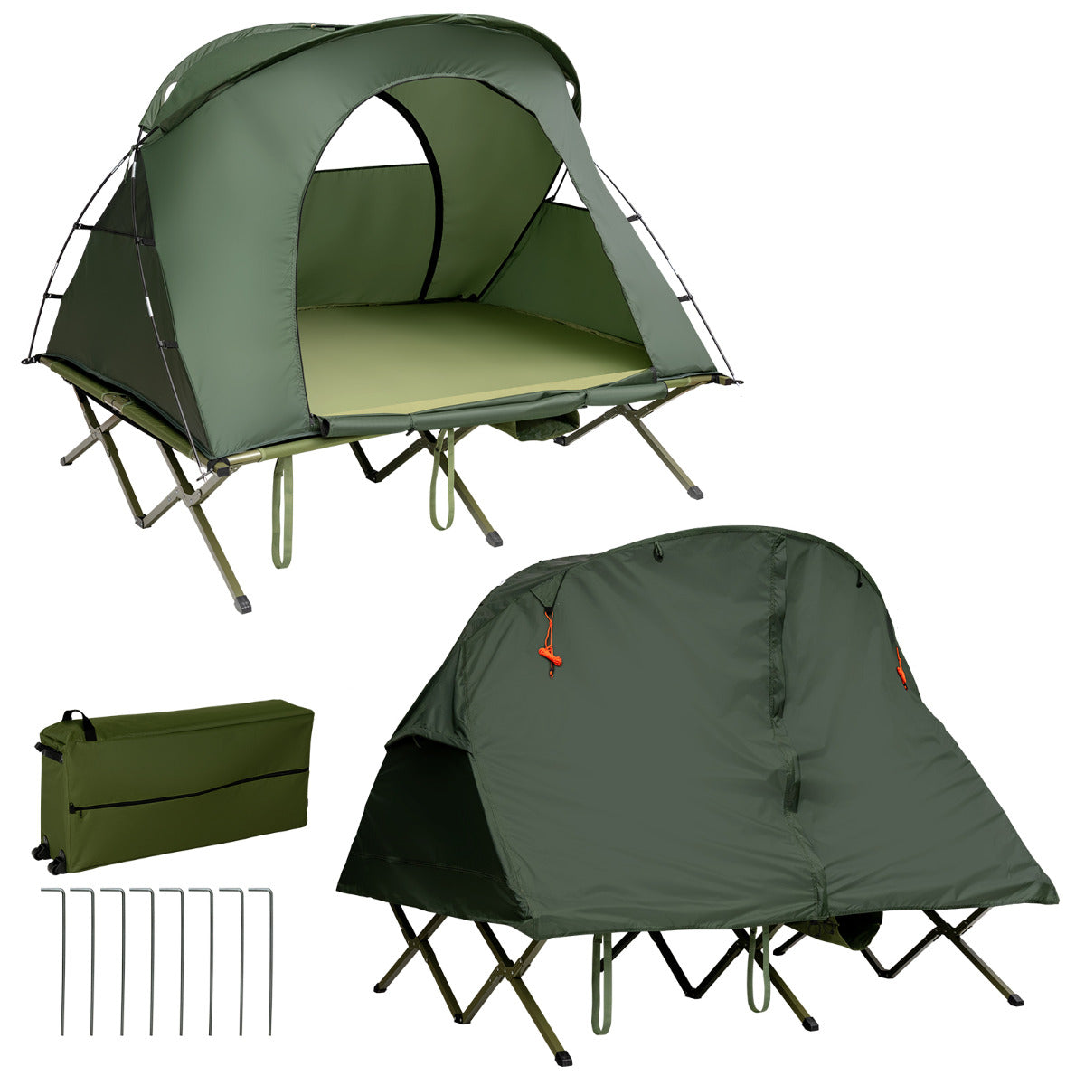 Tenda Elevada de Campanha para 2 Pessoas – 194 x 146 x 160 cm – Verde – Tecido Oxford