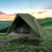 Tenda de Campismo para 2 Pessoas com Cama Elevada Bolsa de Transporte com Rodas Claraboia Chuva Impermeável 194 x 145 x 150 cm Verde