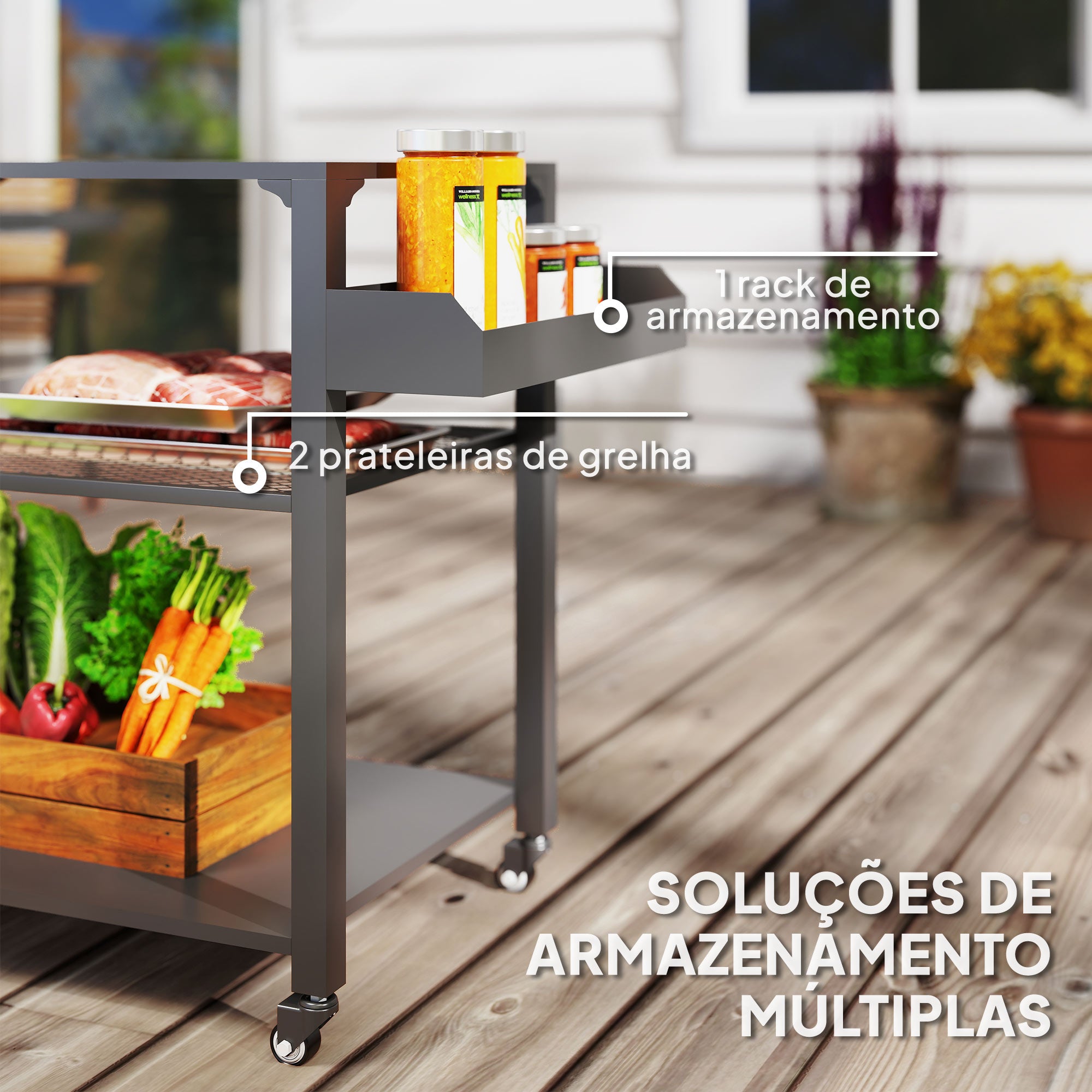 Carrinho de Apoio para Barbecue 105x50x79 cm - Preto