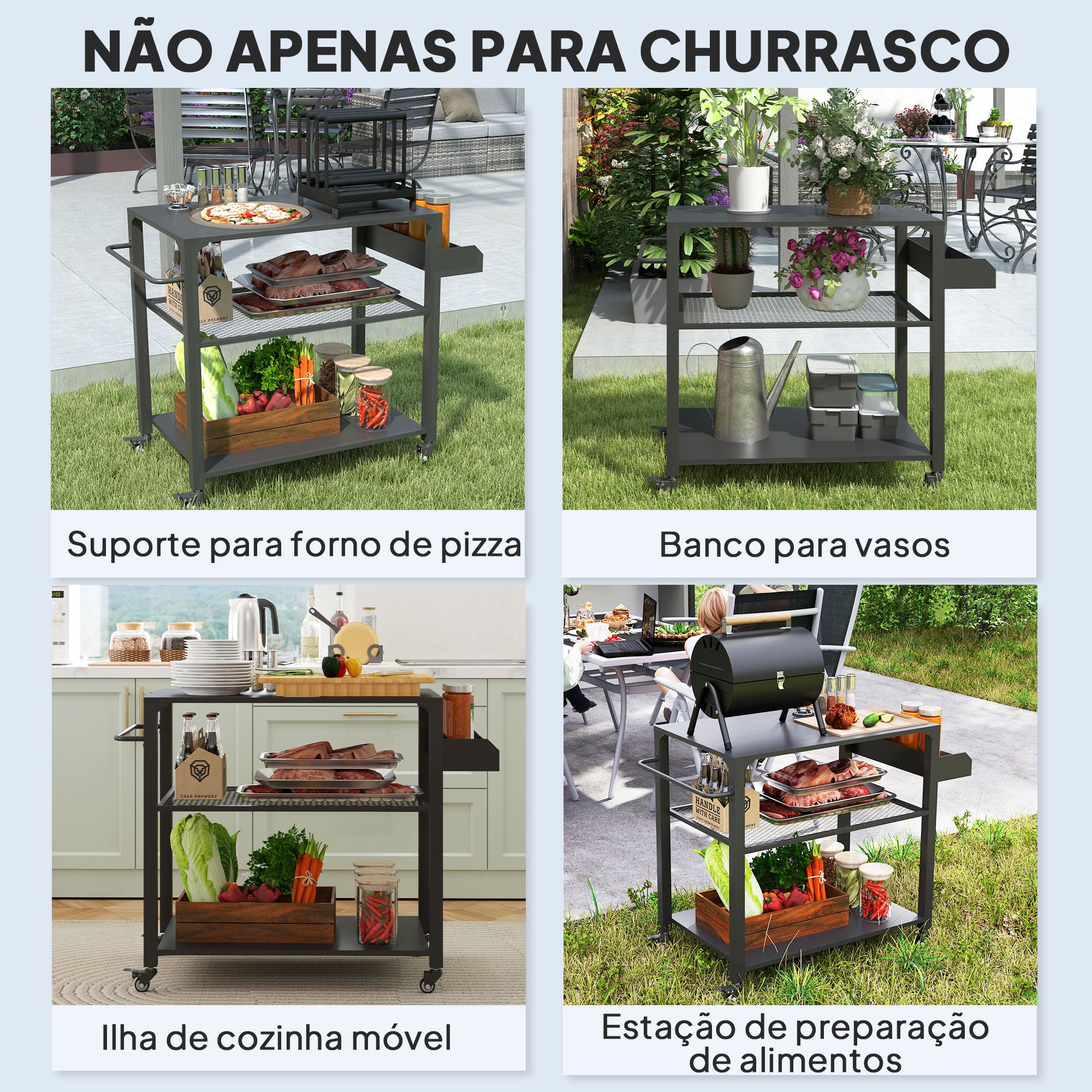 Carrinho de Apoio para Barbecue 105x50x79 cm - Preto