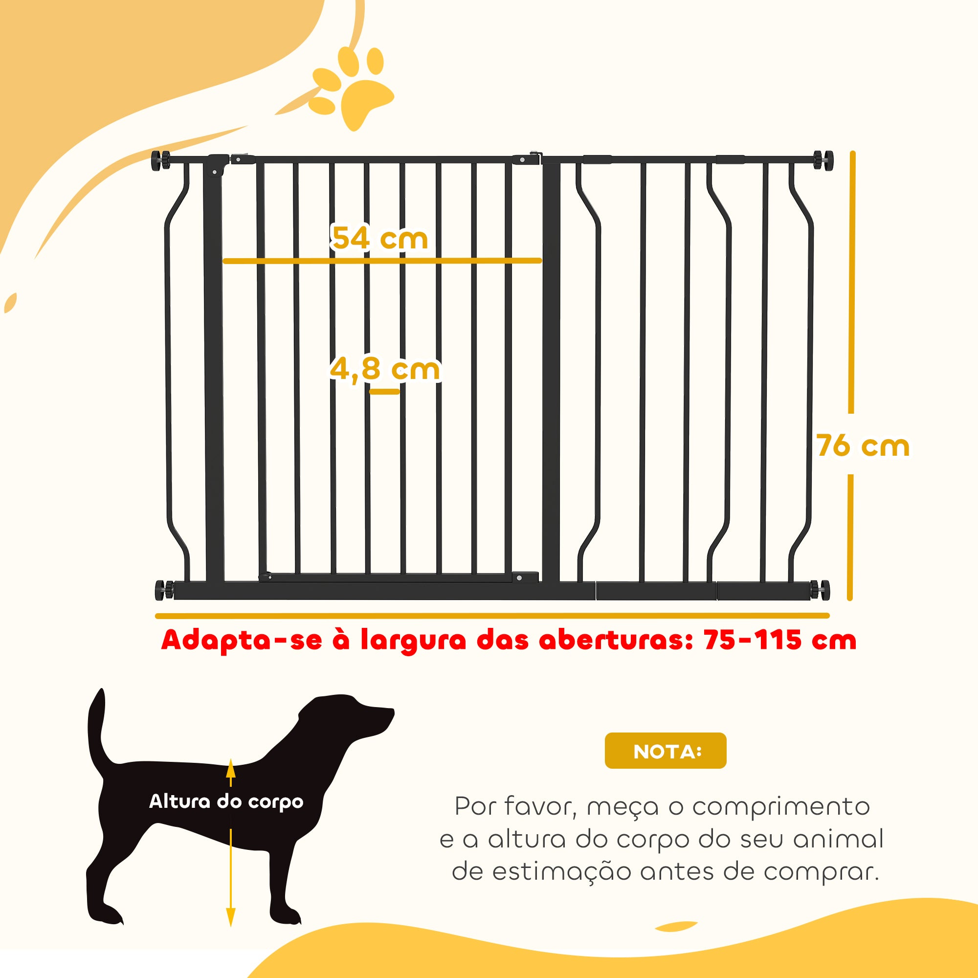Barreira de Segurança Extensível para Cães - 115x1.5x76 cm - Cor Preto