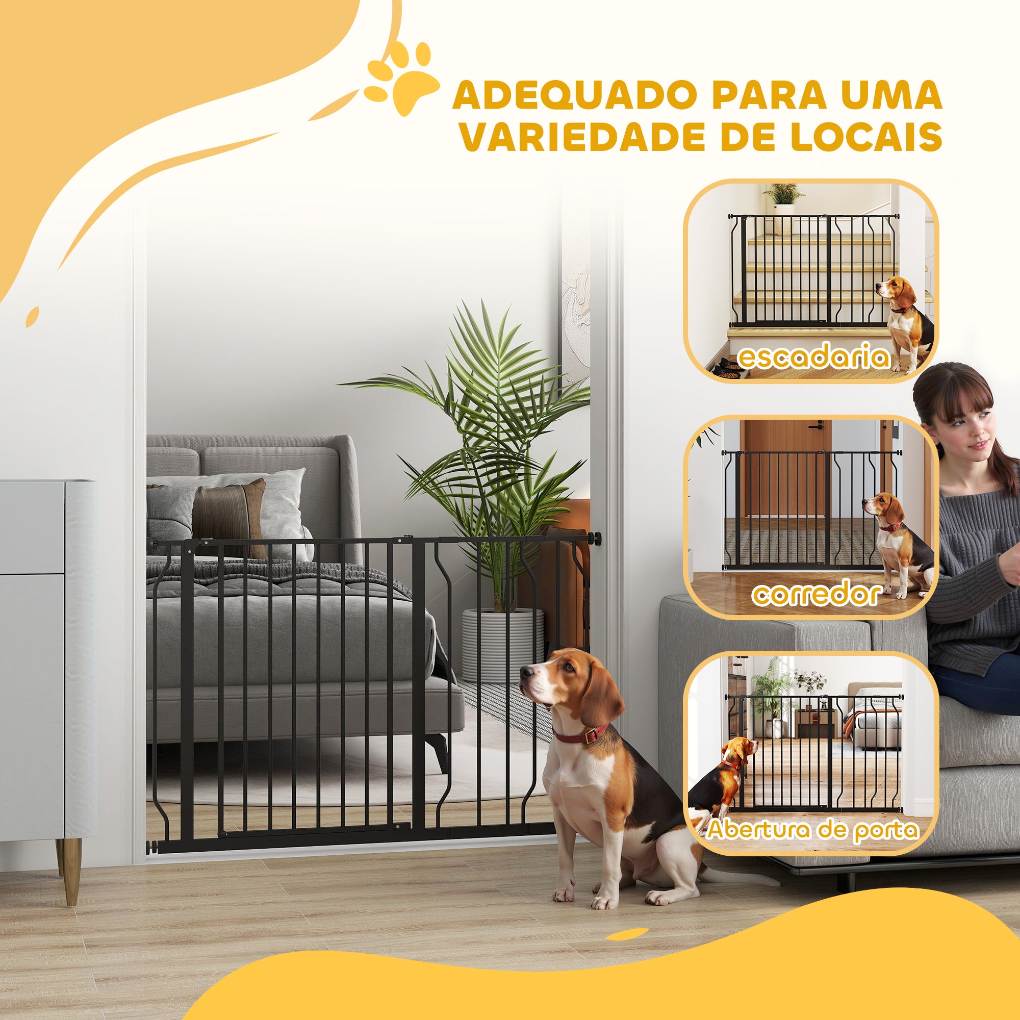 Barreira de Segurança Extensível para Cães - 115x1.5x76 cm - Cor Preto