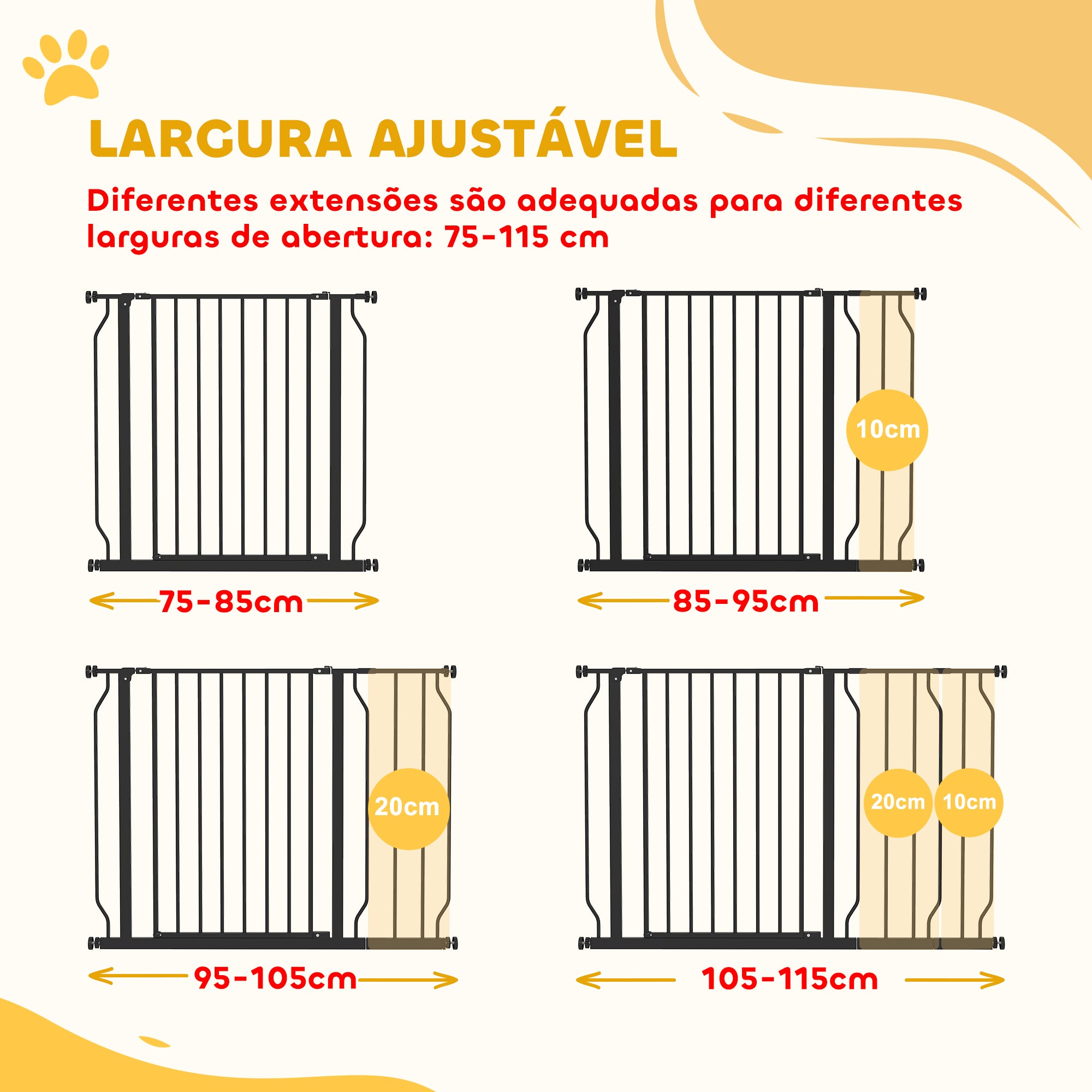 Barreira de Segurança Extensível para Cães - 115x1.5x76 cm - Cor Preto