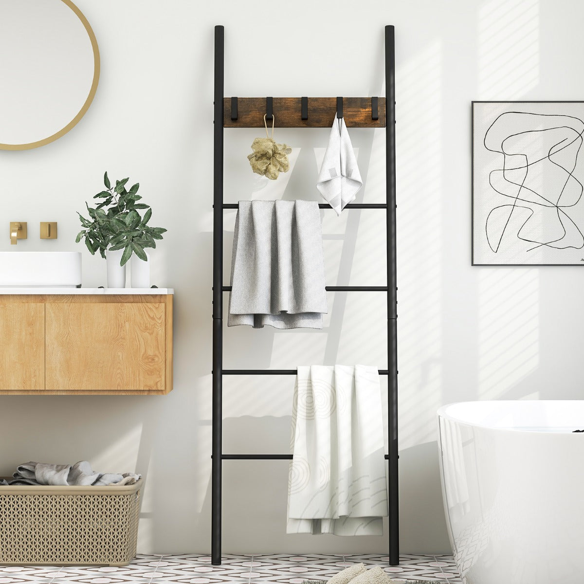 Suporte de Mantas Escada de Parede – 60 x 3,2 x 180 cm – Preto – Metal