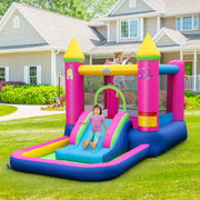 Tobogán de Água Insuflável Castelo Insuflável de Princesa com Tobogán Piscina e Cesto de Basquetebol Bolsa de Transporte para Crianças