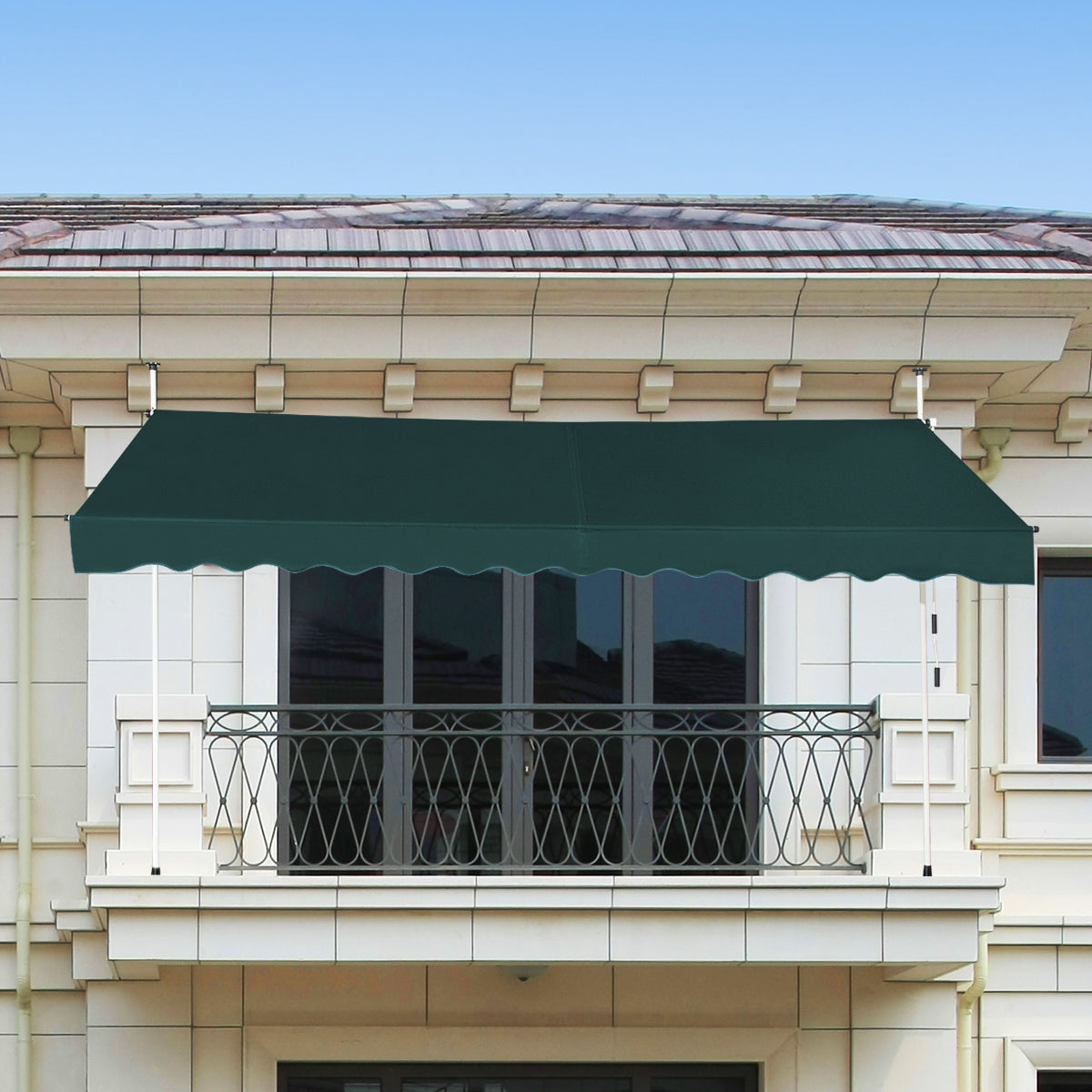 Toldo Exterior para Terraço Altura Ajustável 2-3 m com Manivela e Resistente às Intempéries 350 x 125 cm Verde