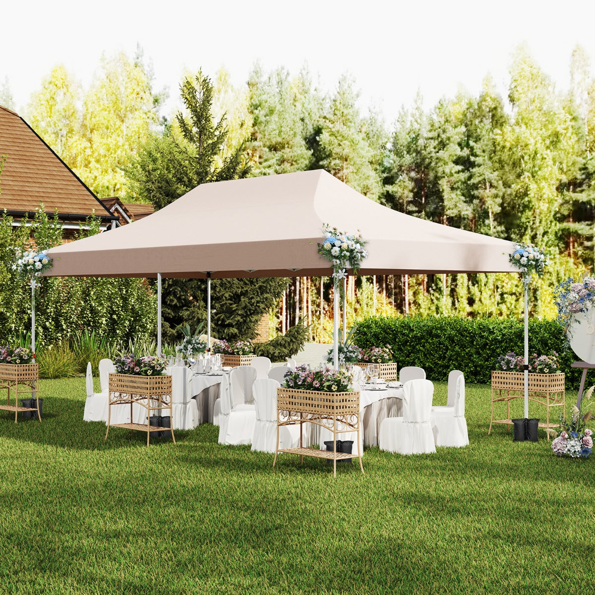 Toldo de 600 x 300 cm com 6 Paredes Laterais Removíveis e Bolsa de Transporte - Bege