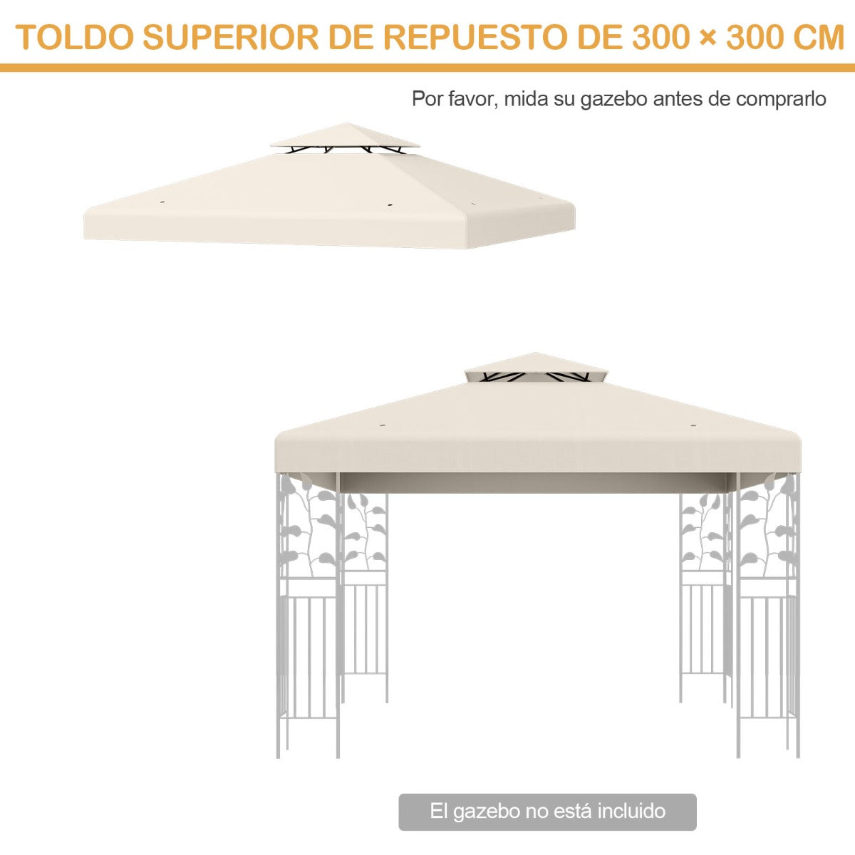 Toldo de Substituição Duplo para Pérgula – 3 x 3 m – Bege – Poliéster