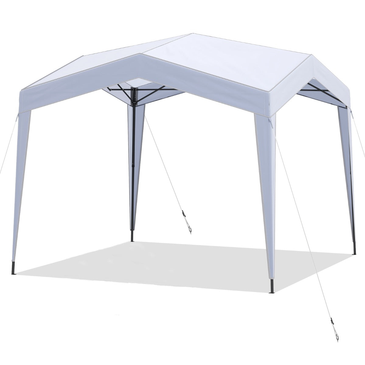 Tenda de Jardim Dobrável de 302 x 302 cm com Bolsa Portátil com Rodas 8 Estacas 4 Cordas de Vento Abrigo Dobrável para Exteriores Branco